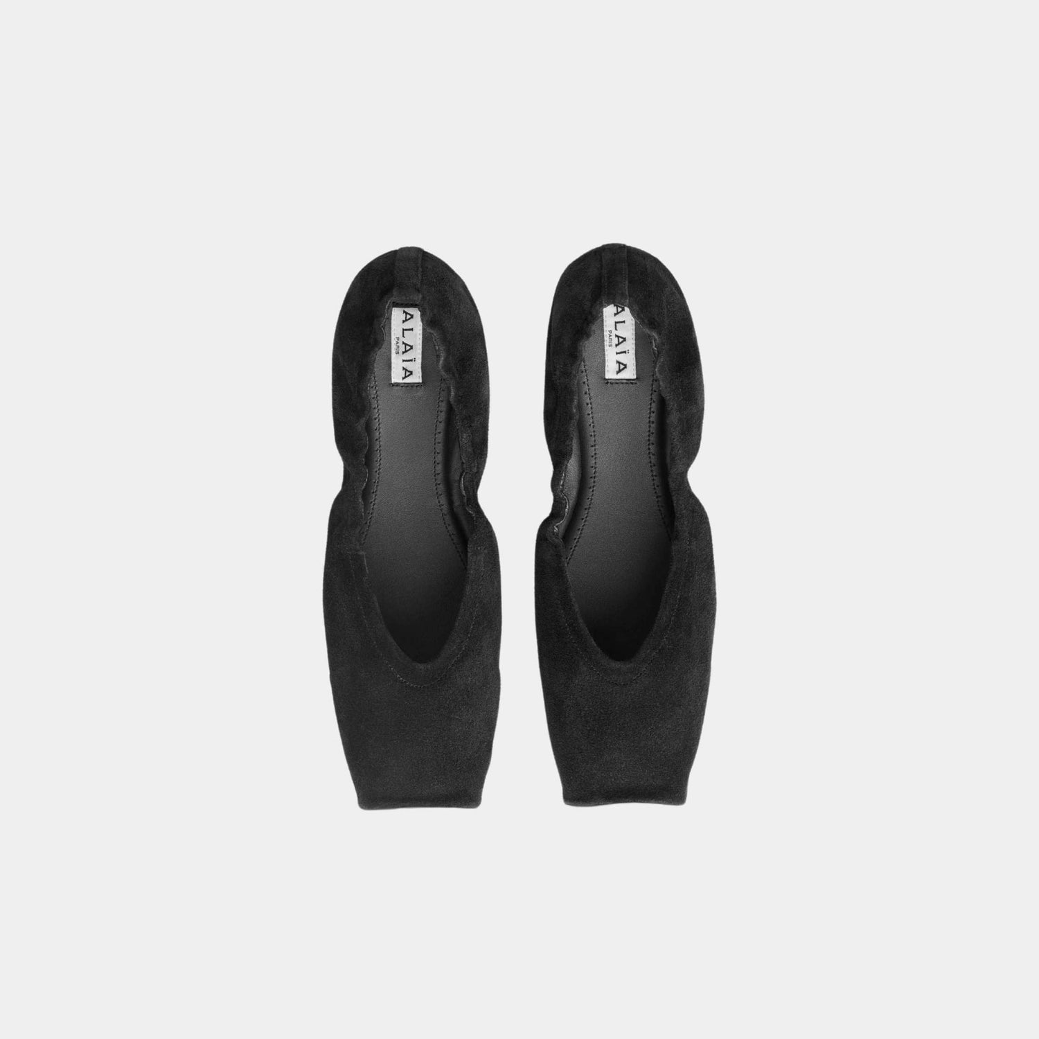 Alaia Square Toe Ballet Flats In Leather, Black, Top