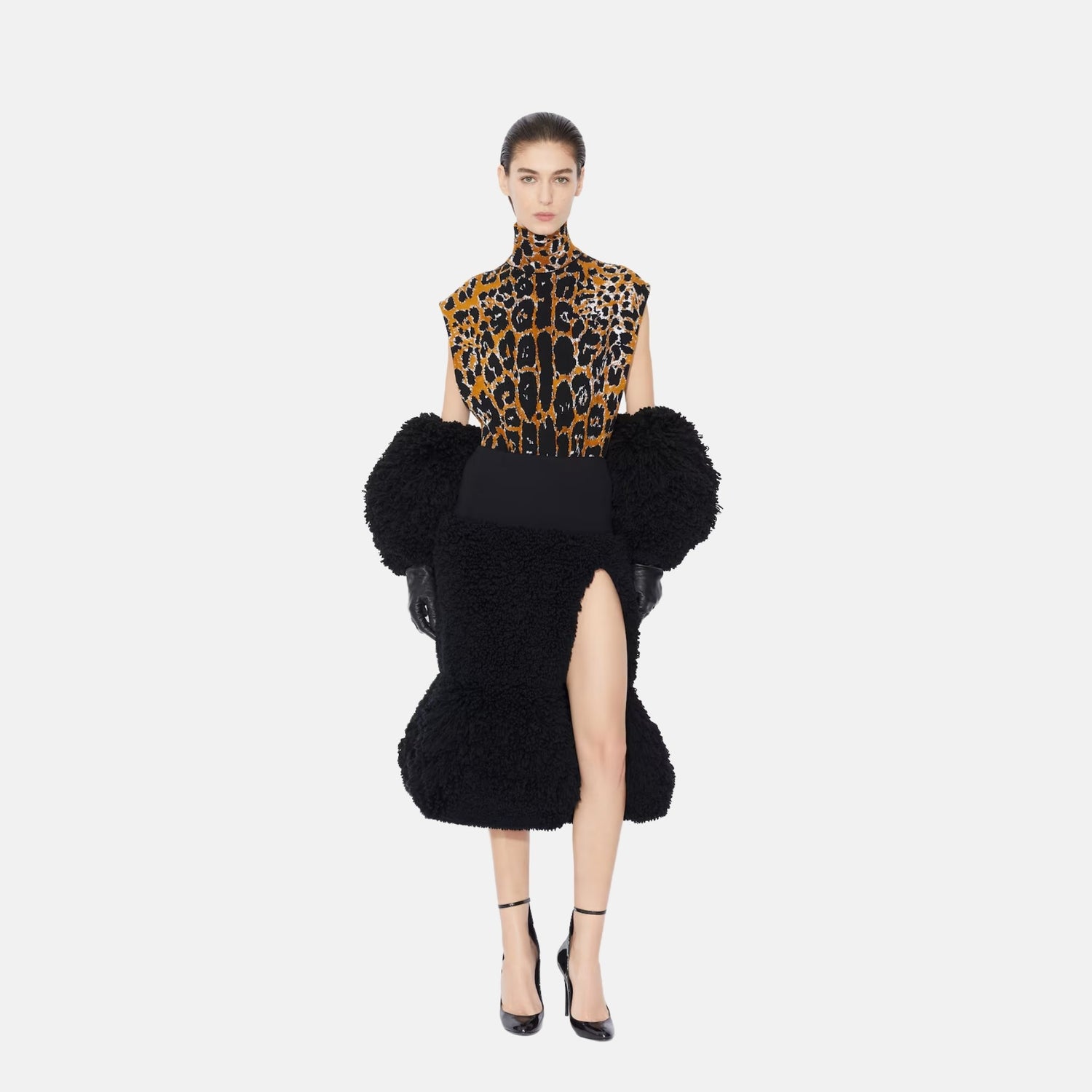 Alaia Square Top In Leopard Jacquard Knit, Model