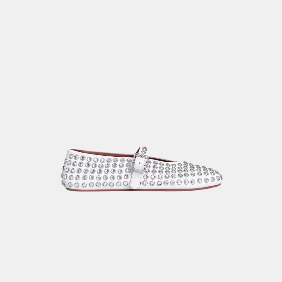 Alaia Strass Lambskin Ballet Flats, White, Side
