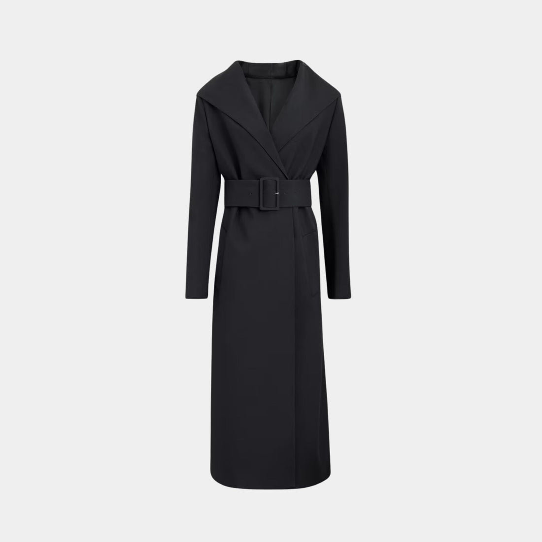 Alaia Tailored Wool Coat With Hood, Black, Front View