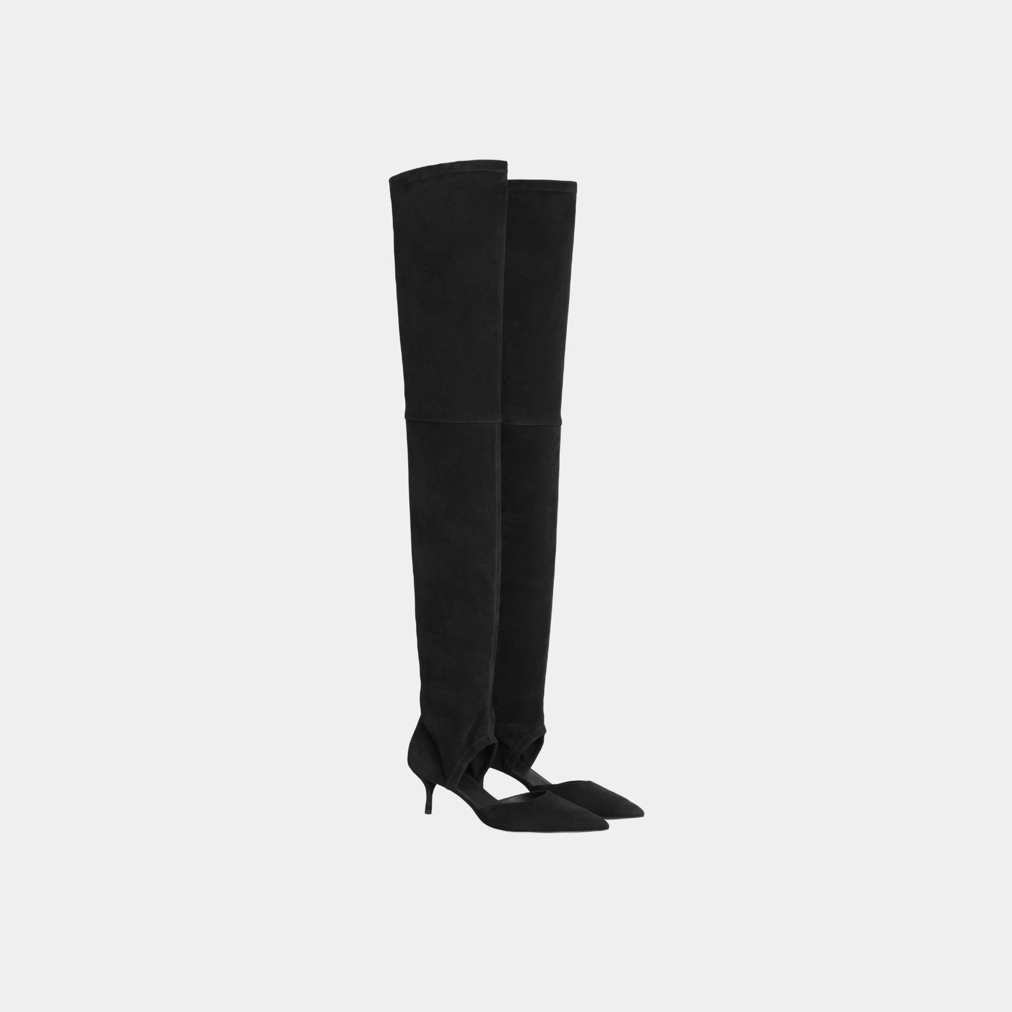 Alaia Thigh High Boots In Stretch Suede, Black, Front