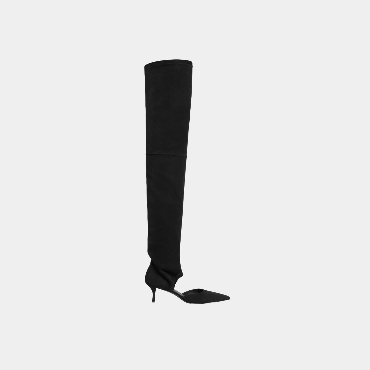 Alaia Thigh High Boots In Stretch Suede, Black, Side