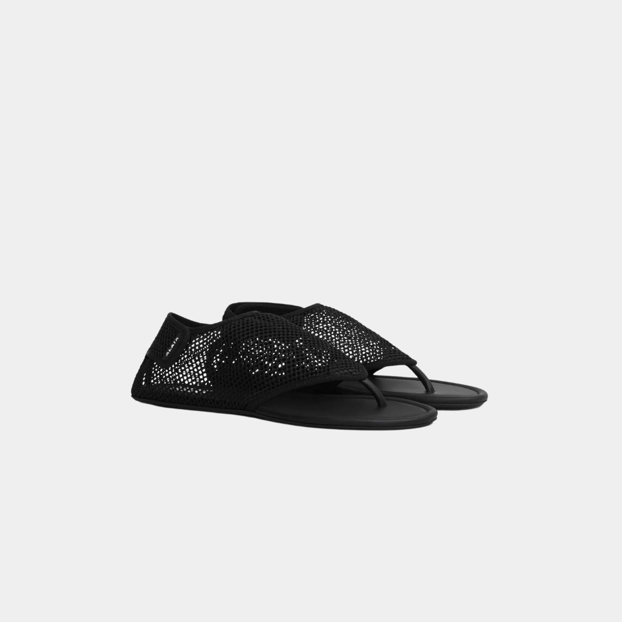 Alaia Thong Sandals In Fishnet, Black, Front