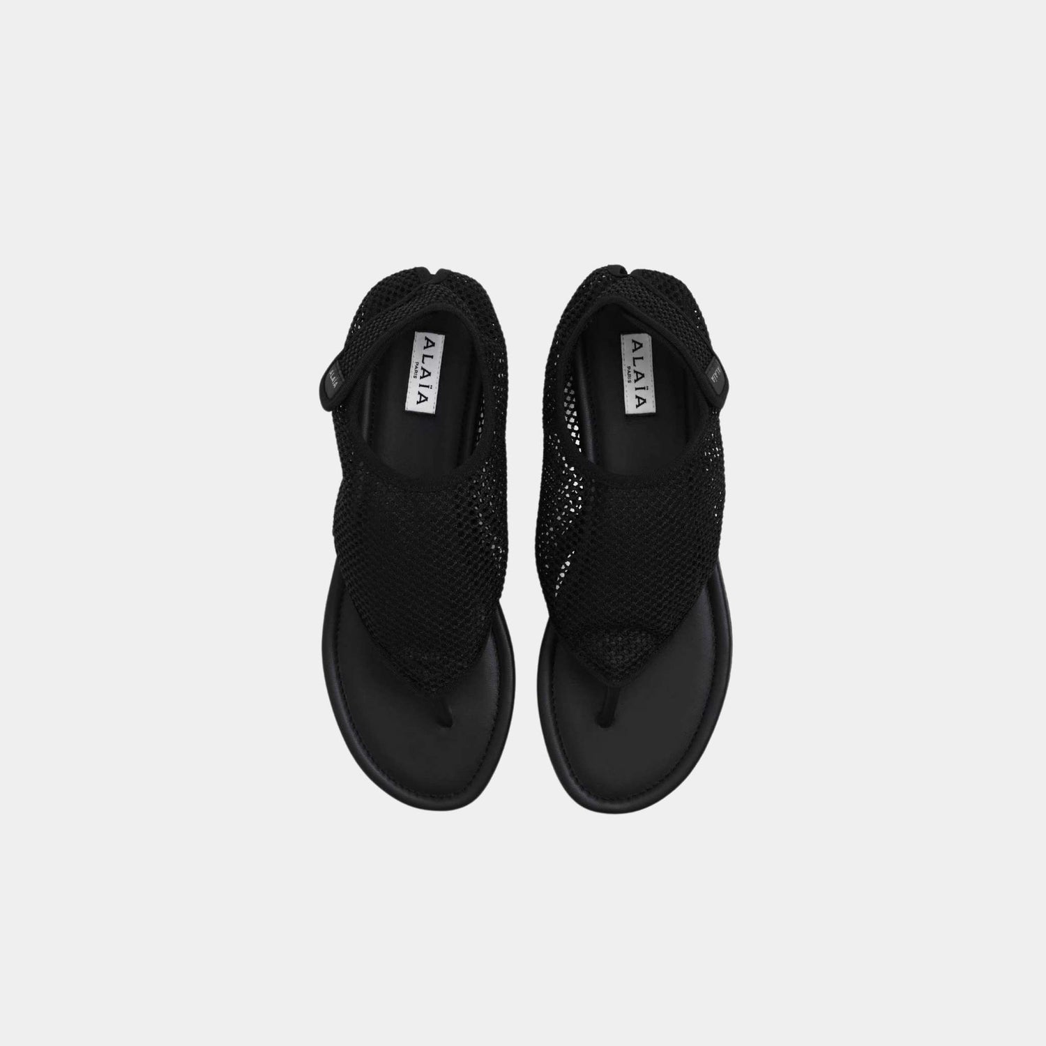 Alaia Thong Sandals In Fishnet, Black, Top