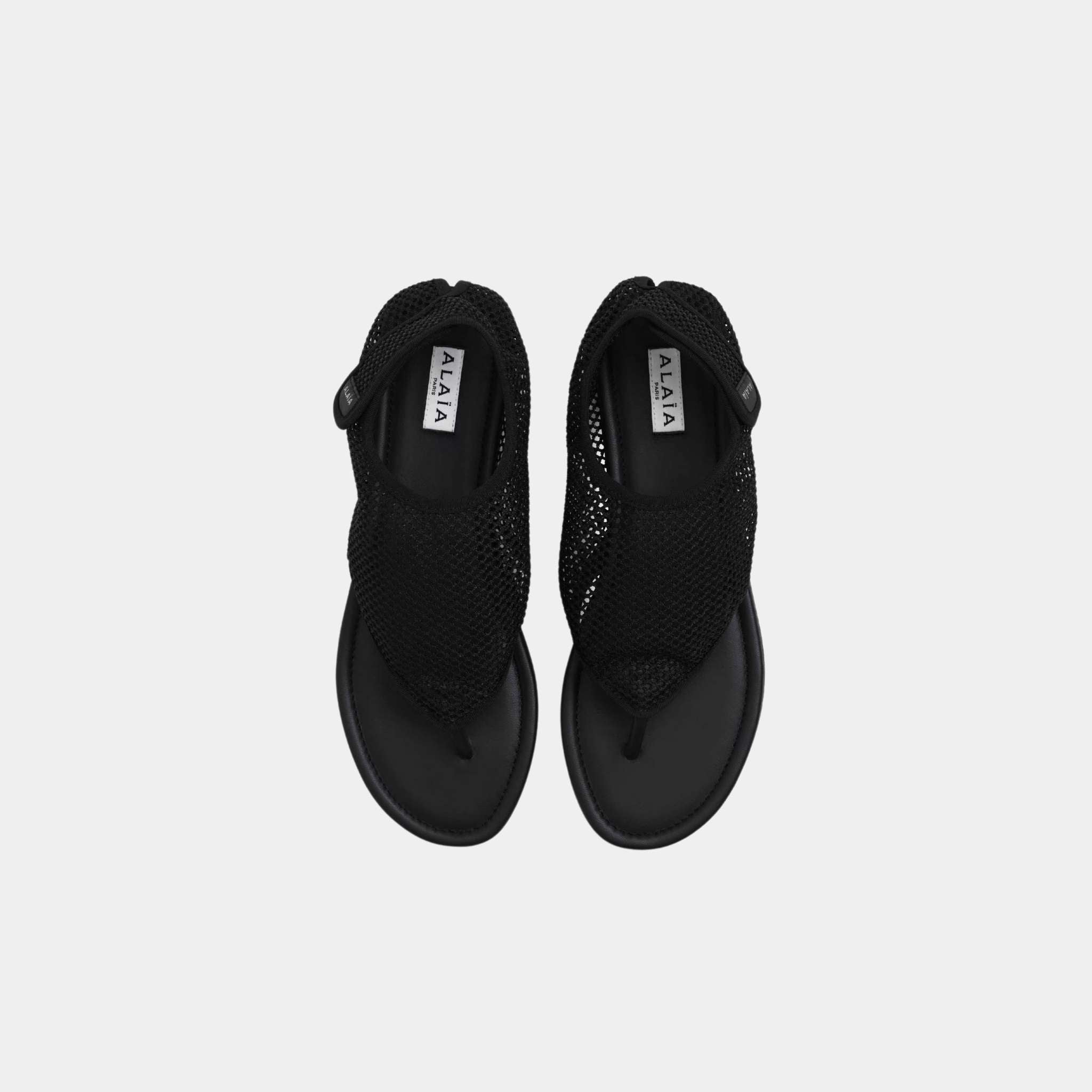 Alaia Thong Sandals In Fishnet, Black, Top