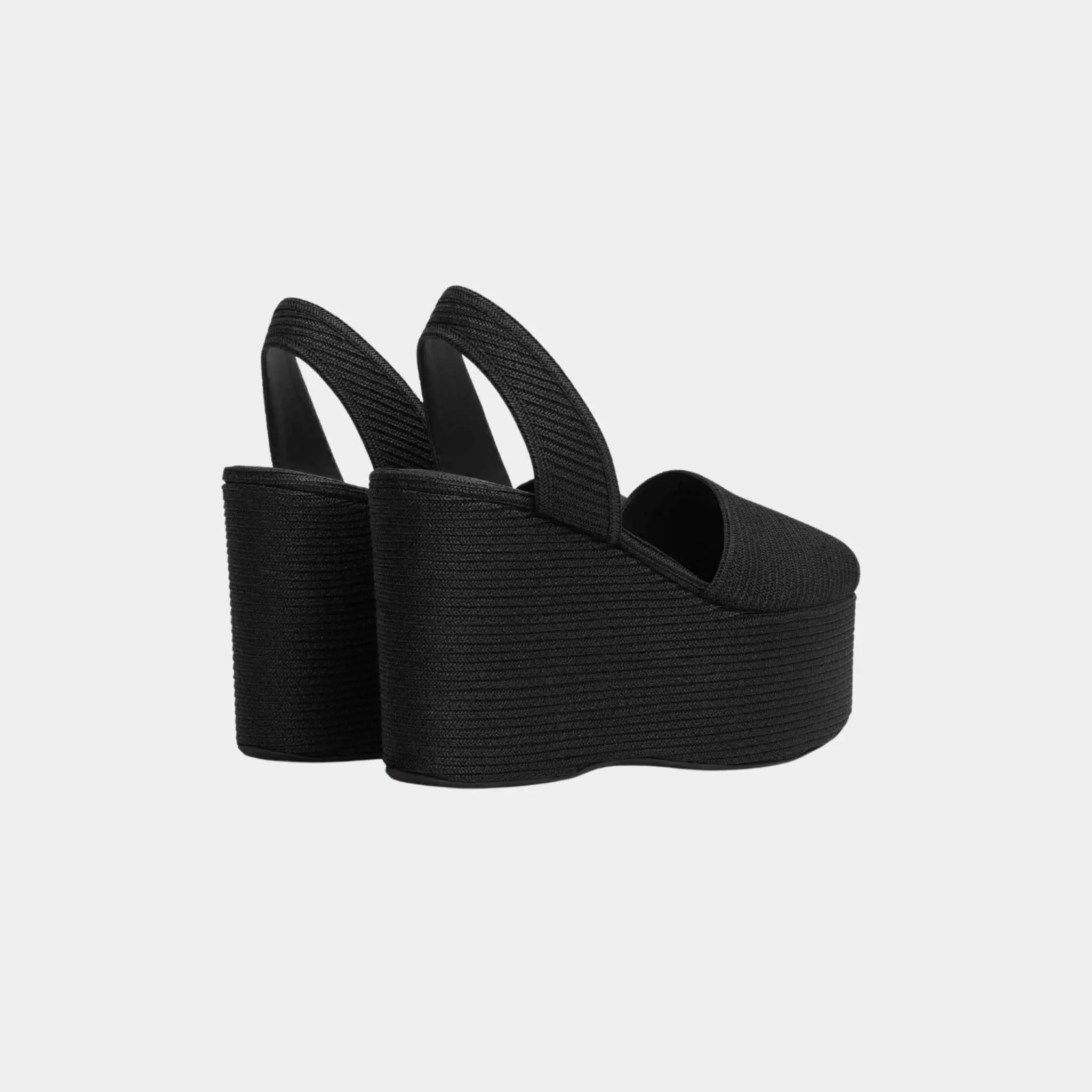 Alaia Wedge Sandals in Paper Straw, Black, Back