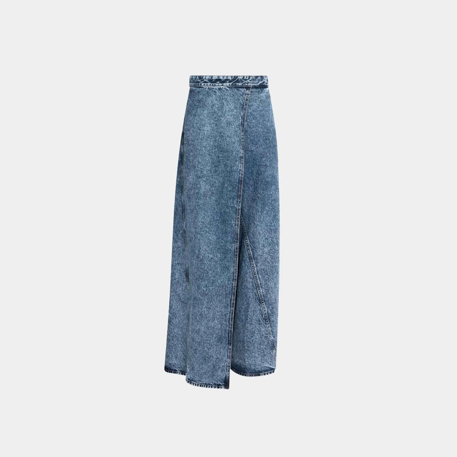 Alaia Wide Leg Wrap Jeans in Stonewashed Denim, Blue, Front