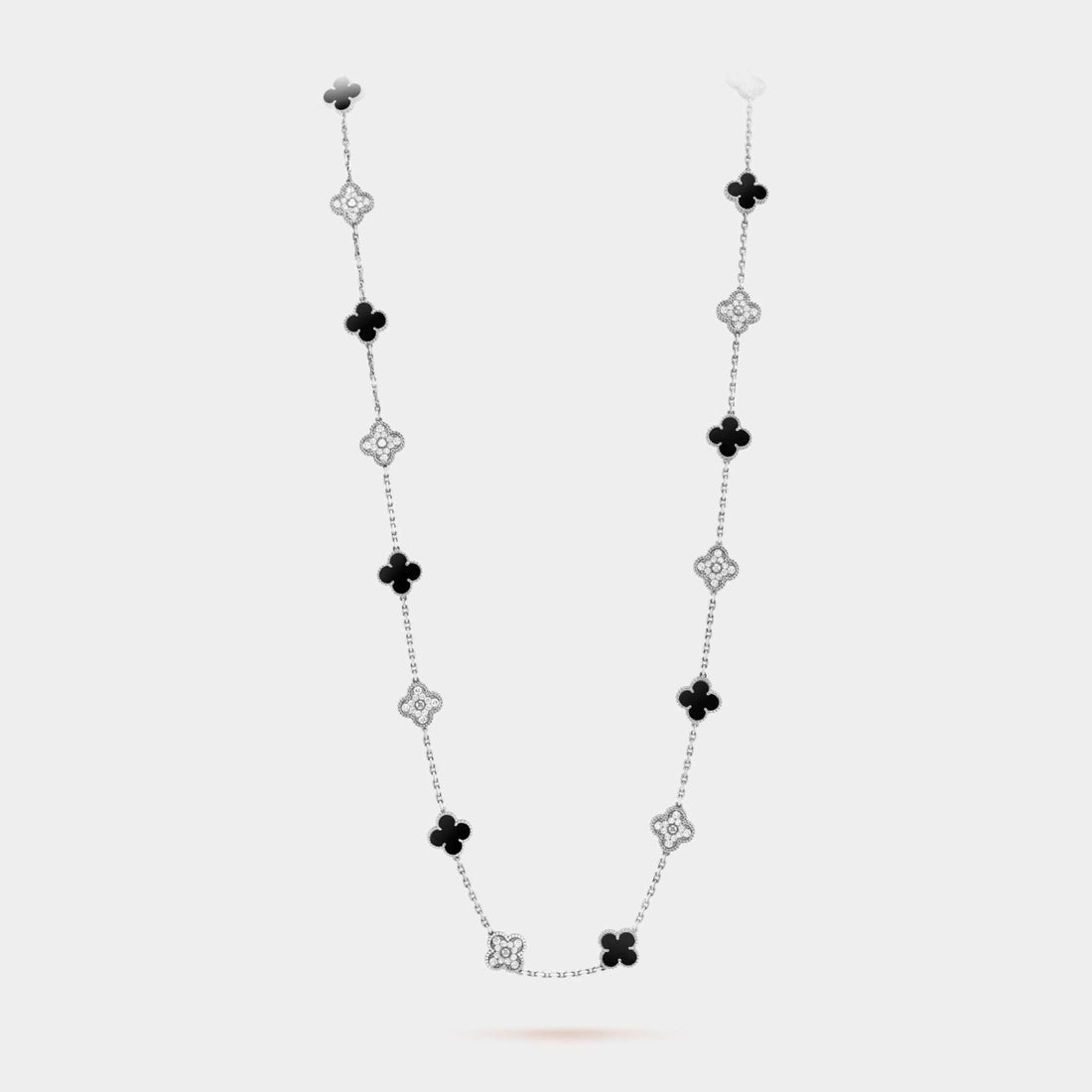 Alhambra Vintage Alhambra long necklace 20 motifs Gold Diamond Onyx, Front