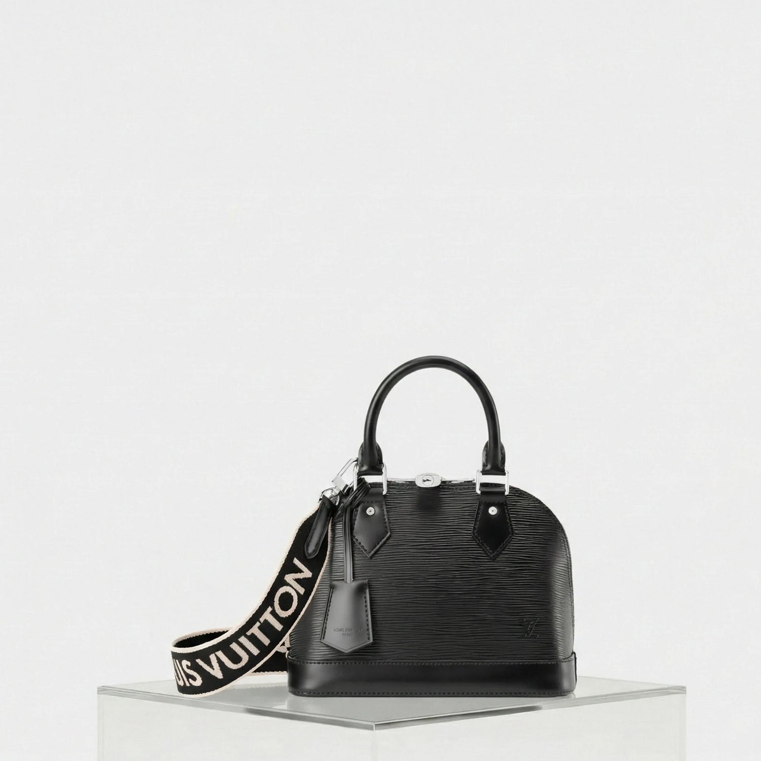 Louis Vuitton Alma BB Epi Leather Handbag Jacquard Strap, Black, Front