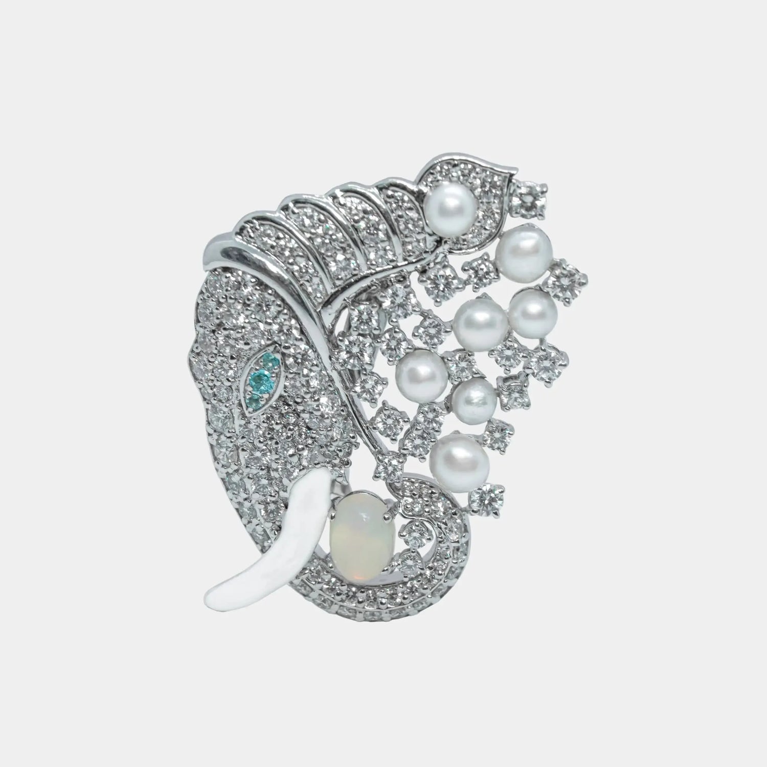 Ashna Mehta Elephant Head Customized Bag Bijoux, 18K White Gold, Front