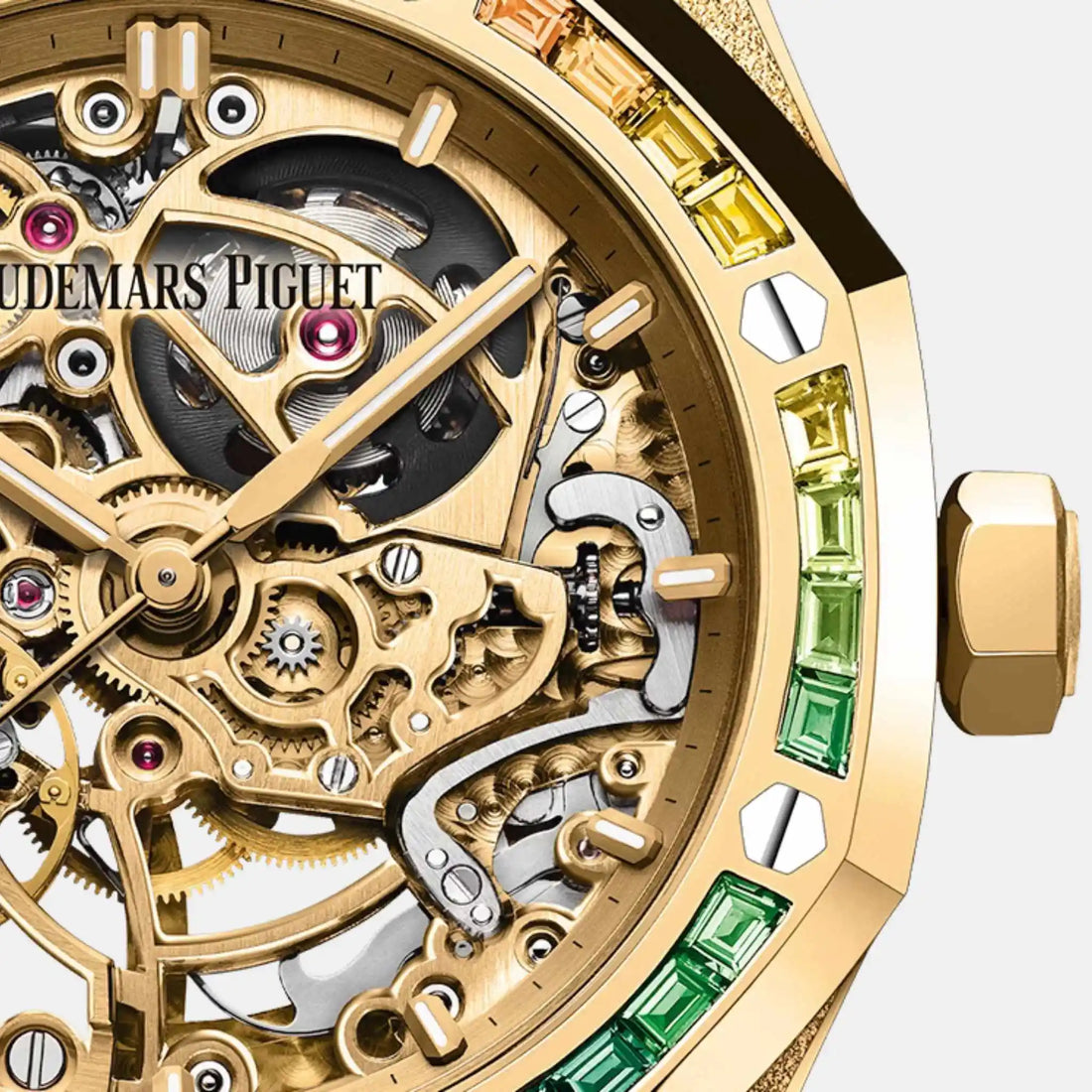 Audemars Piguet رويال أوك من ذهب مطروق دبل سكلتون بالانس Ref. 15468BA.YG.1259BA.01-B، من الأمام، عرض