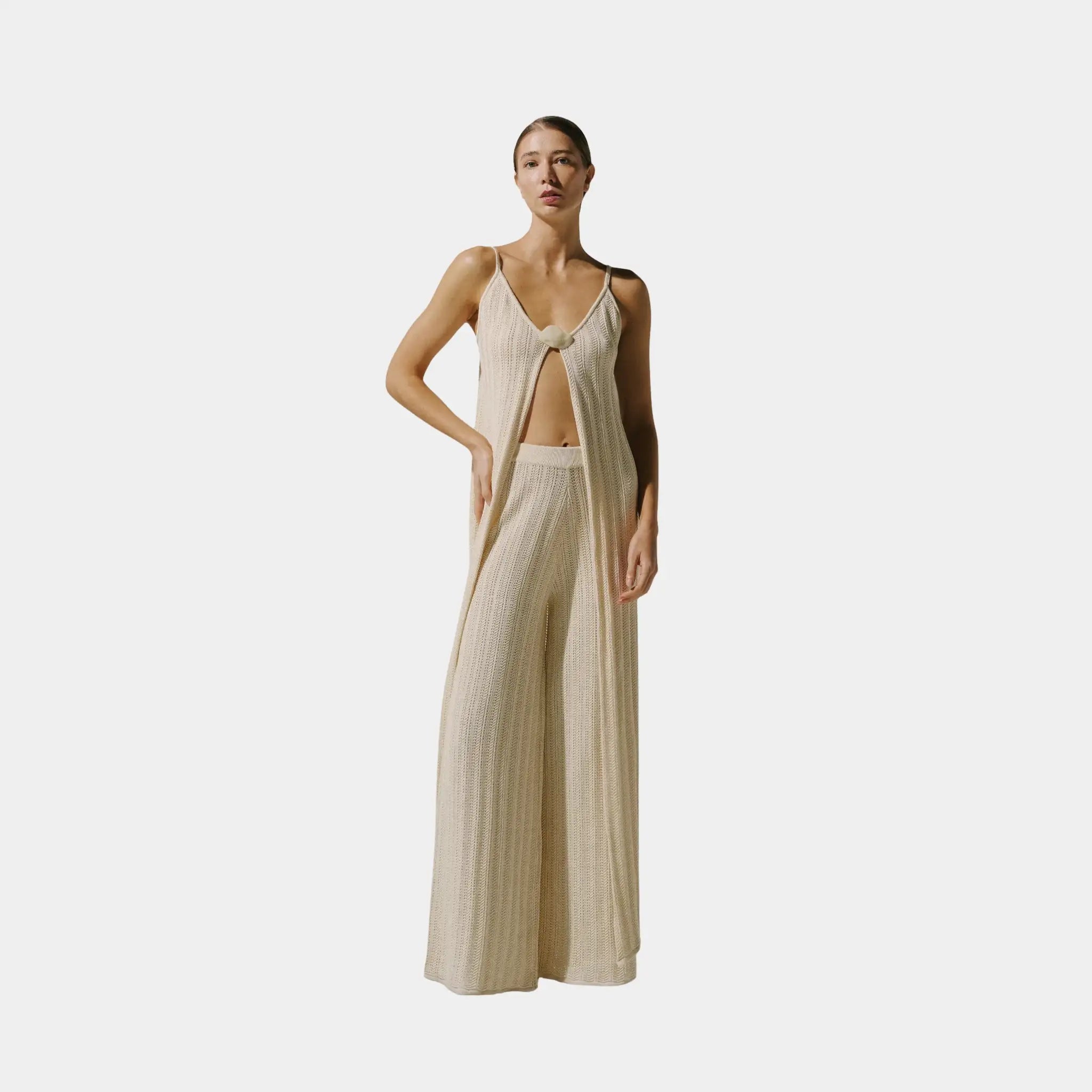 Baobab Clarissa Pants in Knit Fabric, Ivory, Model