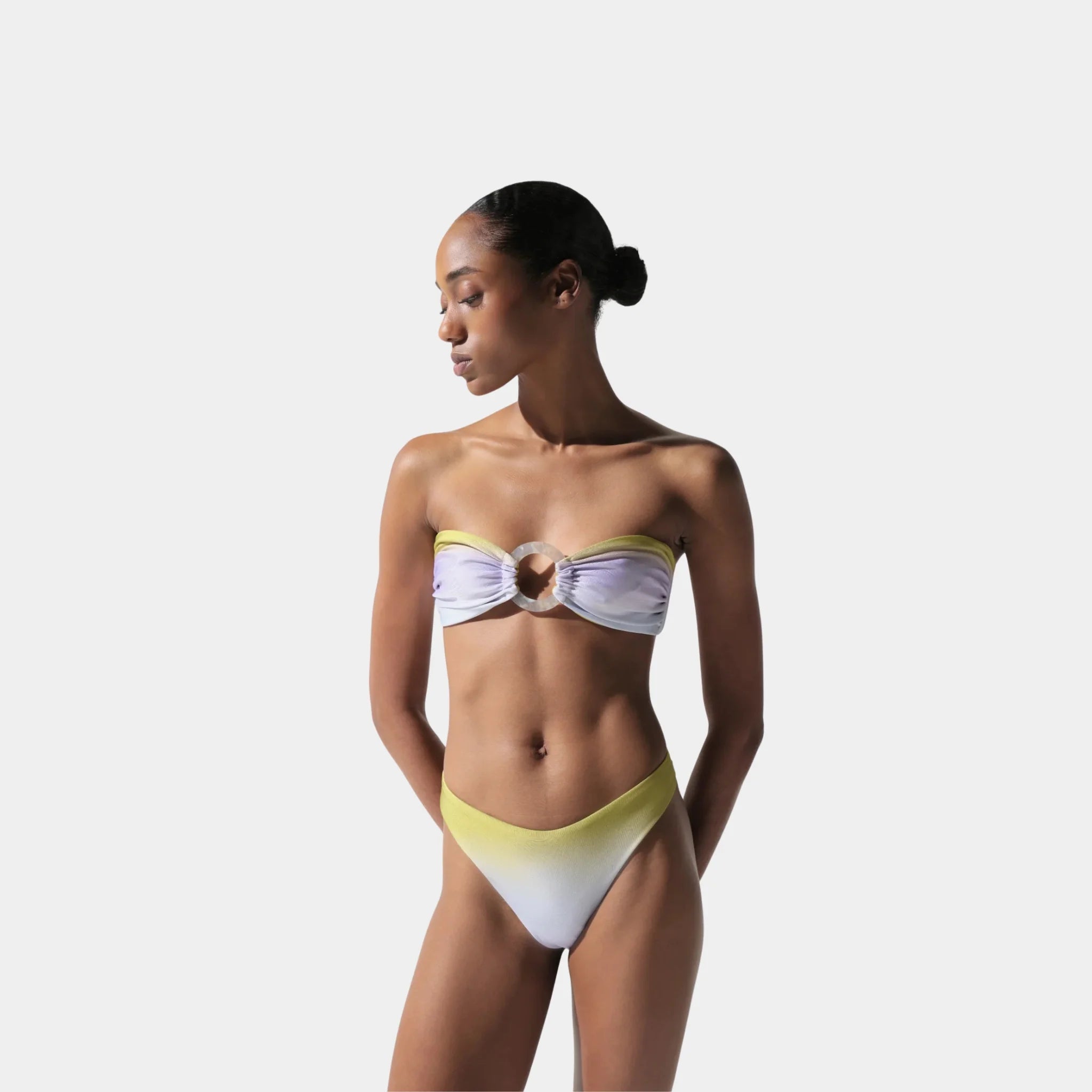 Baobab Nala Bikini Top, Green Swirl, Model