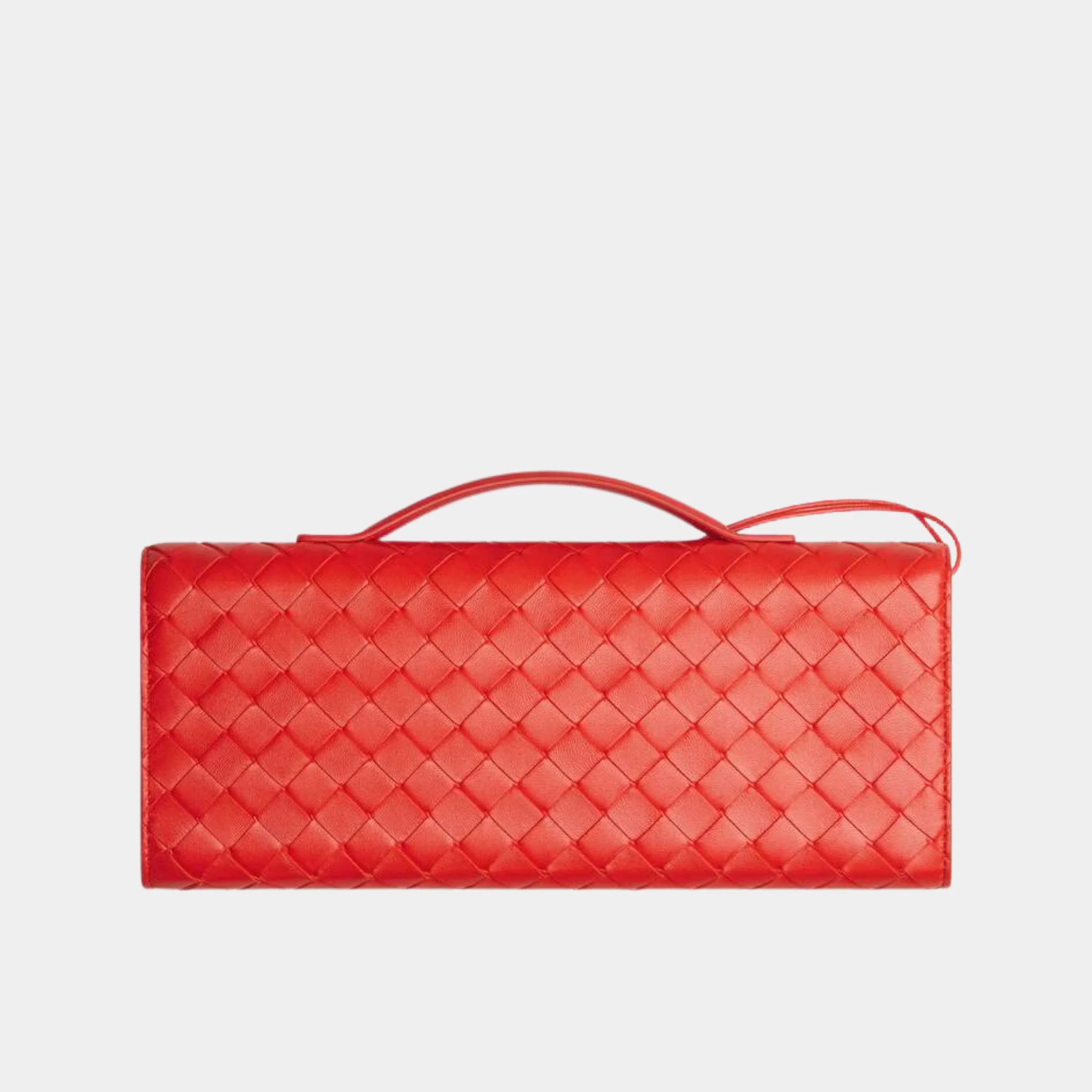Bottega Veneta Andiamo Top Handle Clutch Intrecciato Leather, Cherry Tomato, Back