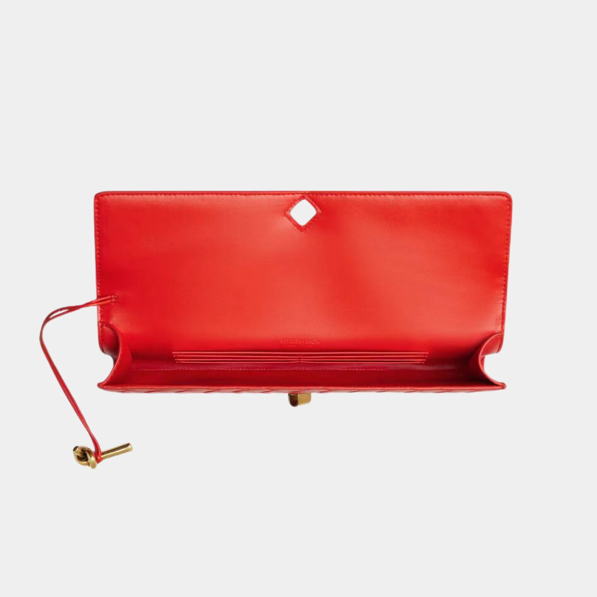 Bottega Veneta Andiamo Top Handle Clutch Intrecciato Leather, Cherry Tomato, Top
