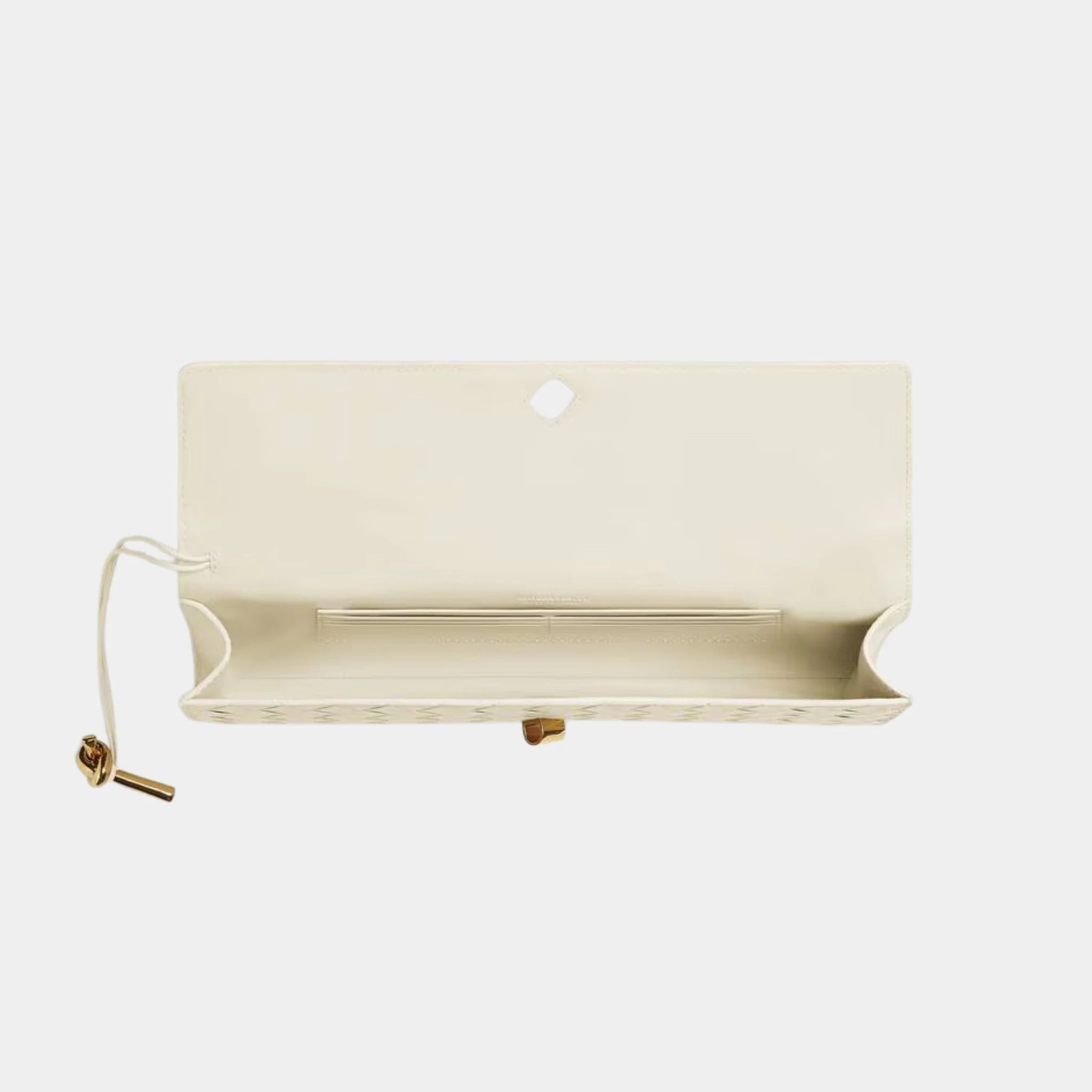 Bottega Veneta Andiamo Top Handle Clutch Intrecciato Leather, Sea Salt, Top