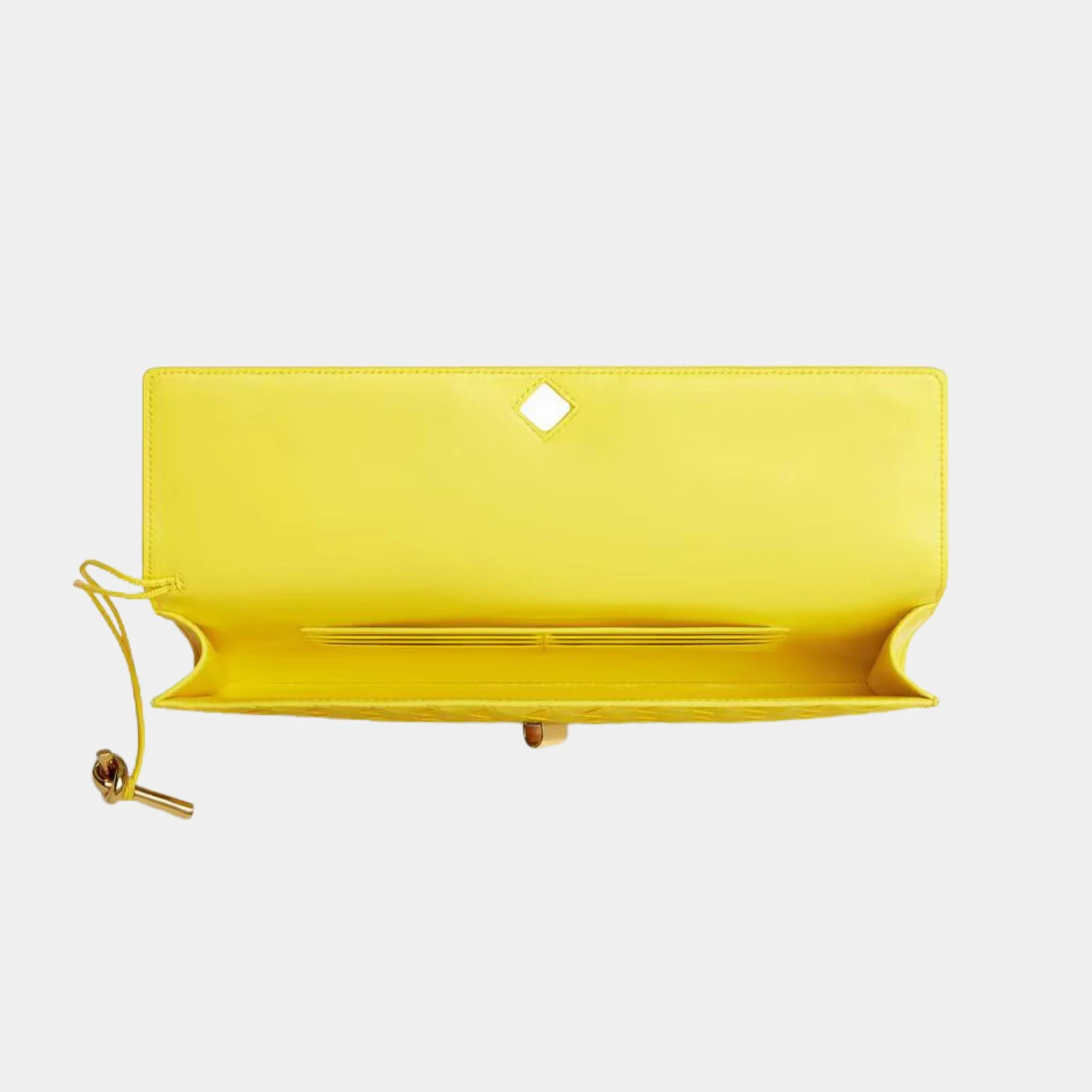 Bottega Veneta Andiamo Top Handle Clutch Intrecciato Leather, Sulfur, Top