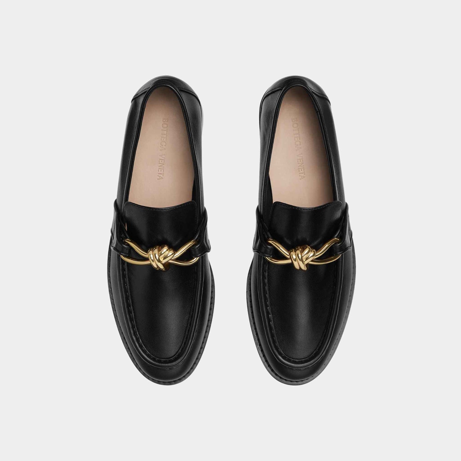Bottega Veneta Astaire Loafer Solft Calfskin Metallic Knot Detail, Black, Top
