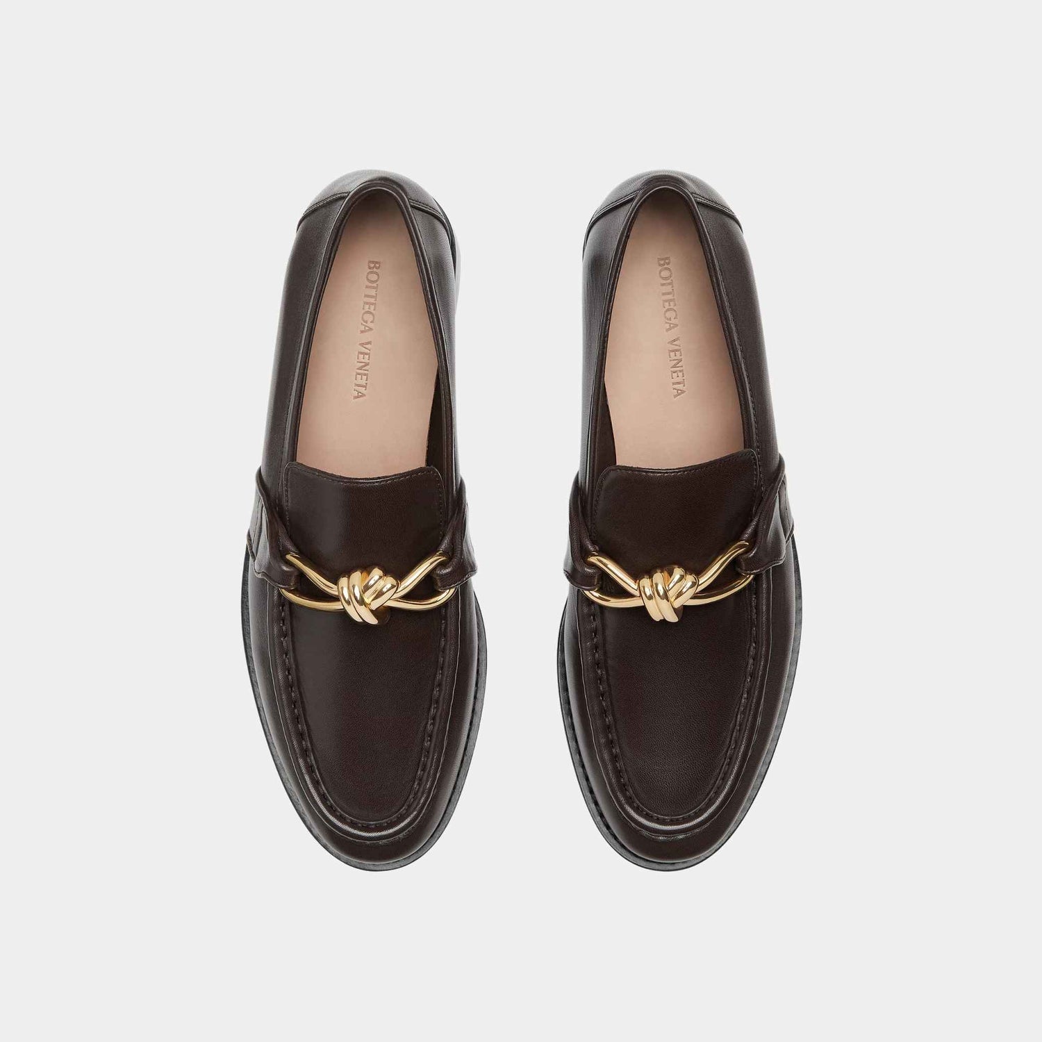 Bottega Veneta Astaire Loafer Solft Calfskin Metallic Knot Detail, Fondant, Top