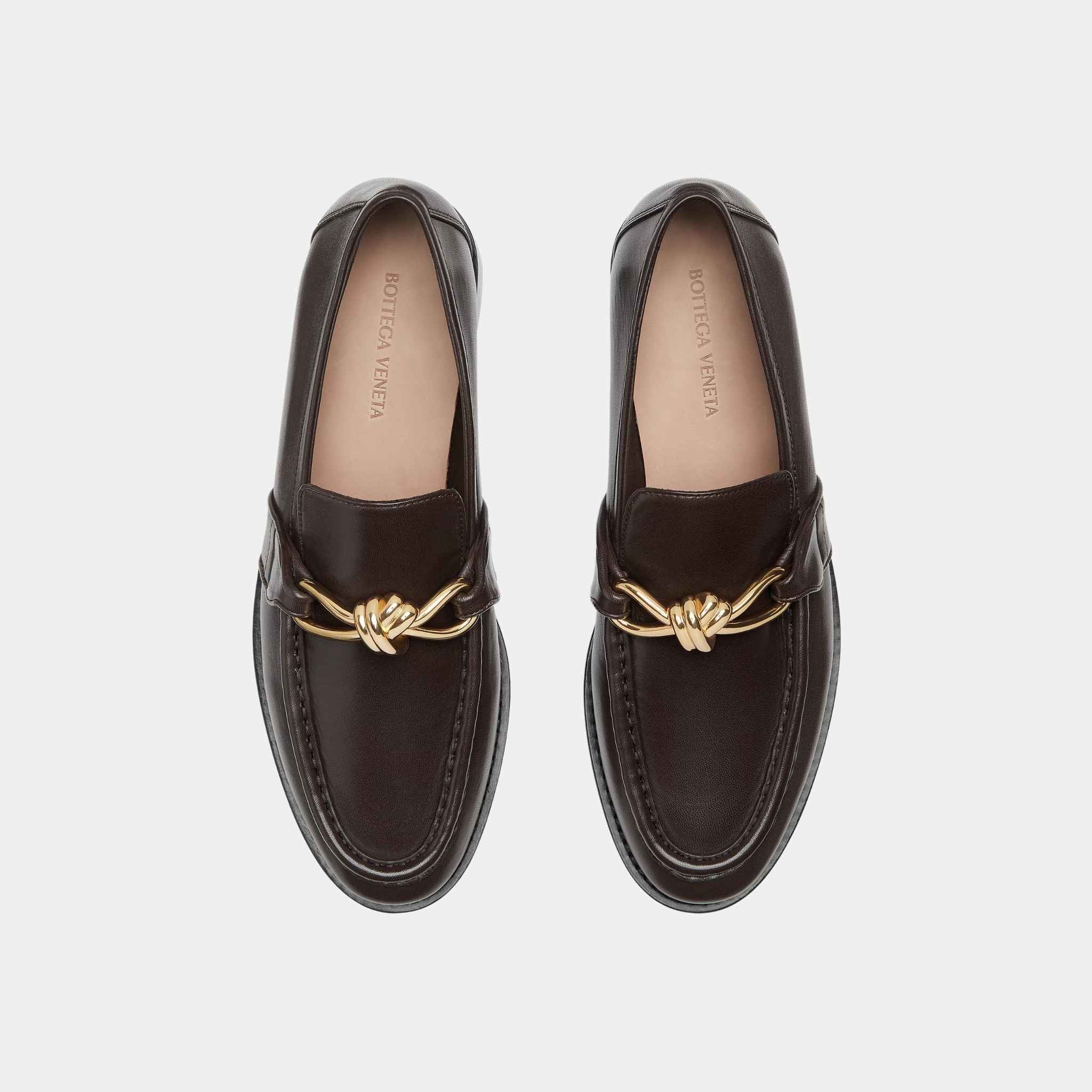 Bottega Veneta Astaire Loafer Solft Calfskin Metallic Knot Detail, Fondant, Top
