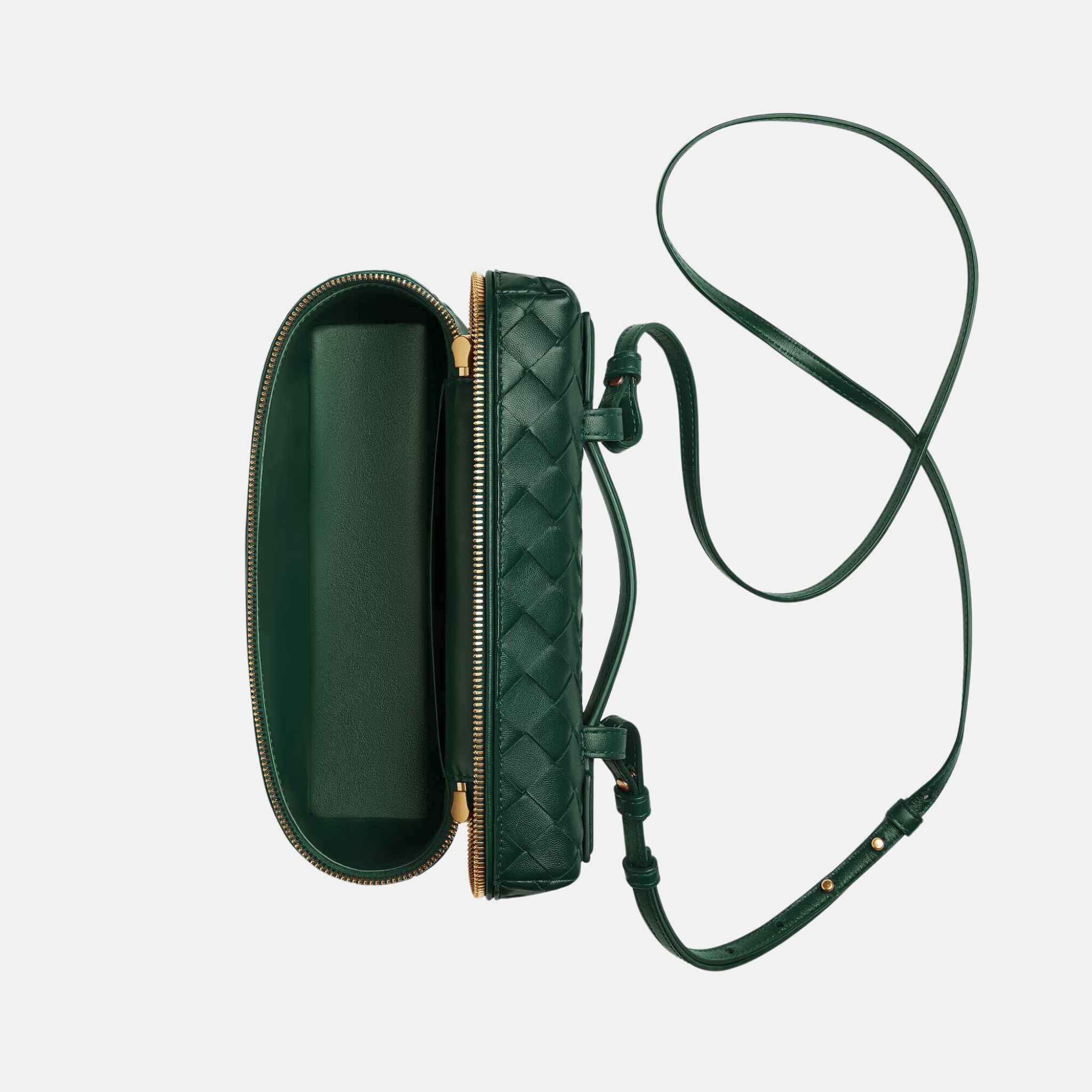 Bottega Veneta Bang Bang Vanity Case Intrecciato Leather, Front, Emerald Green