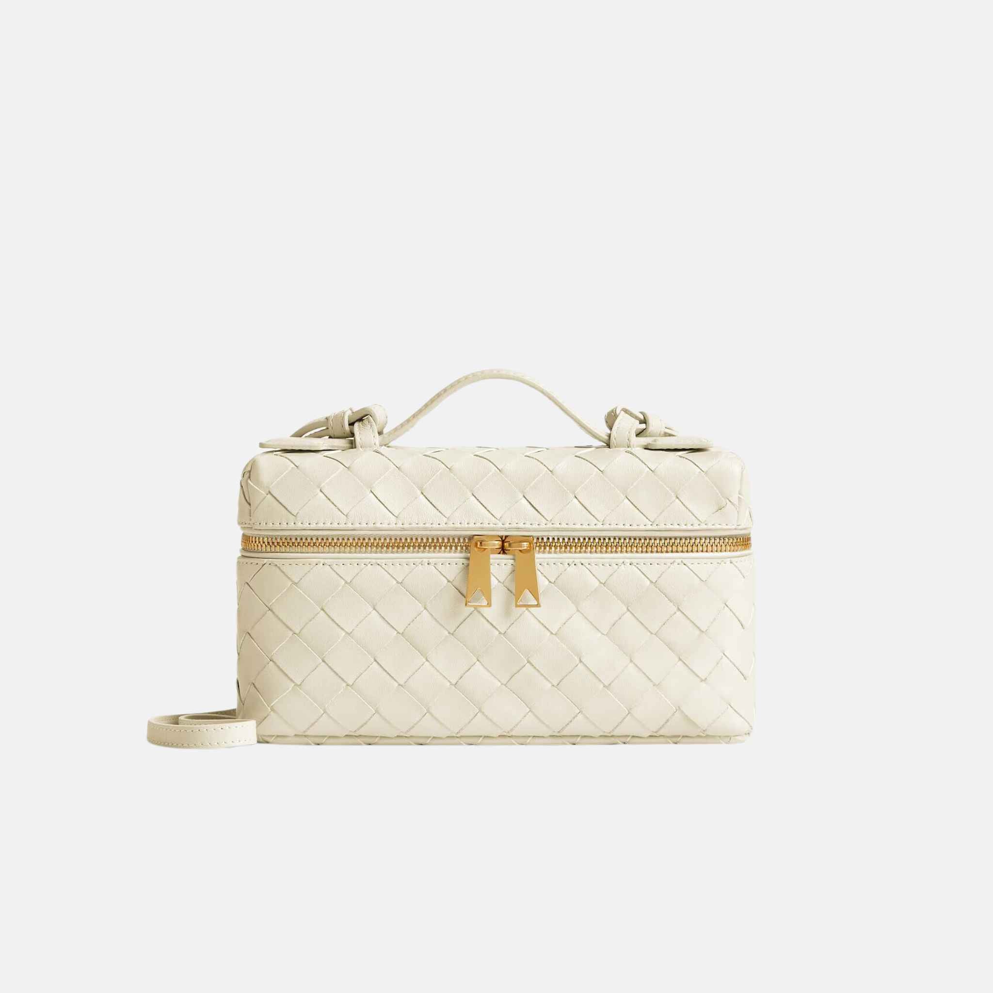 Bottega Veneta Bang Bang Vanity Case Intrecciato Leather, Front, Sea Salt