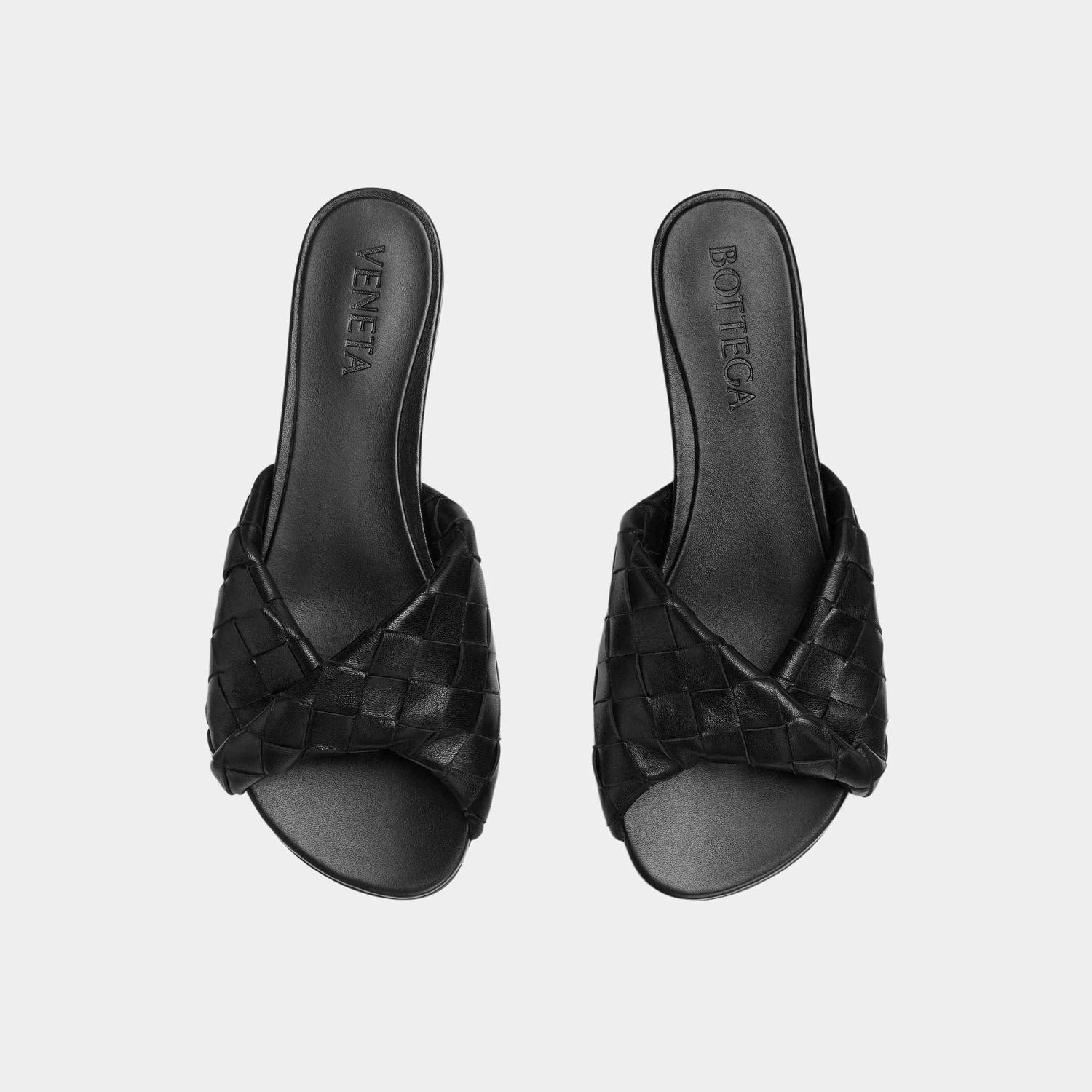 Bottega Veneta Blink Flat Mule Folded Detail in Intrecciato Leather, Black, Top