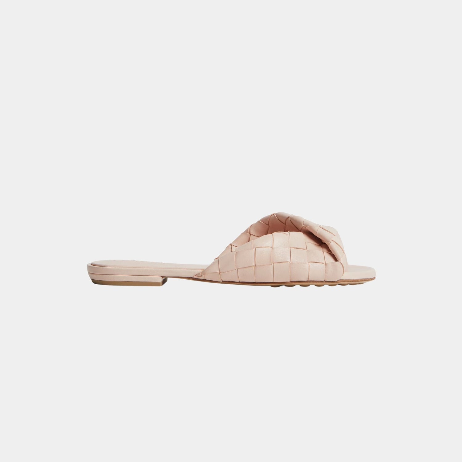 Bottega Veneta Blink Flat Mule Folded Detail in Intrecciato Leather, Cameo, Side