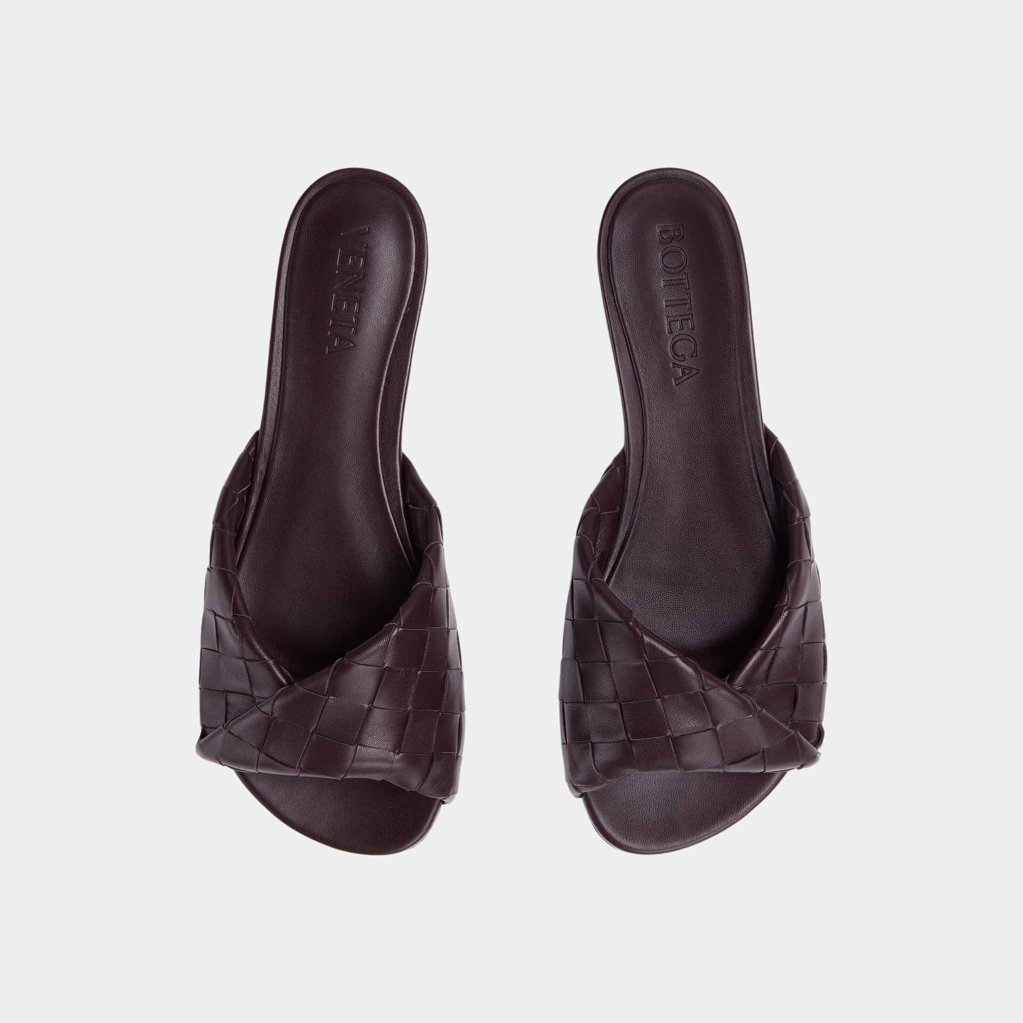 Bottega Veneta Blink Flat Mule Folded Detail in Intrecciato Leather, Dark Barolo, Top