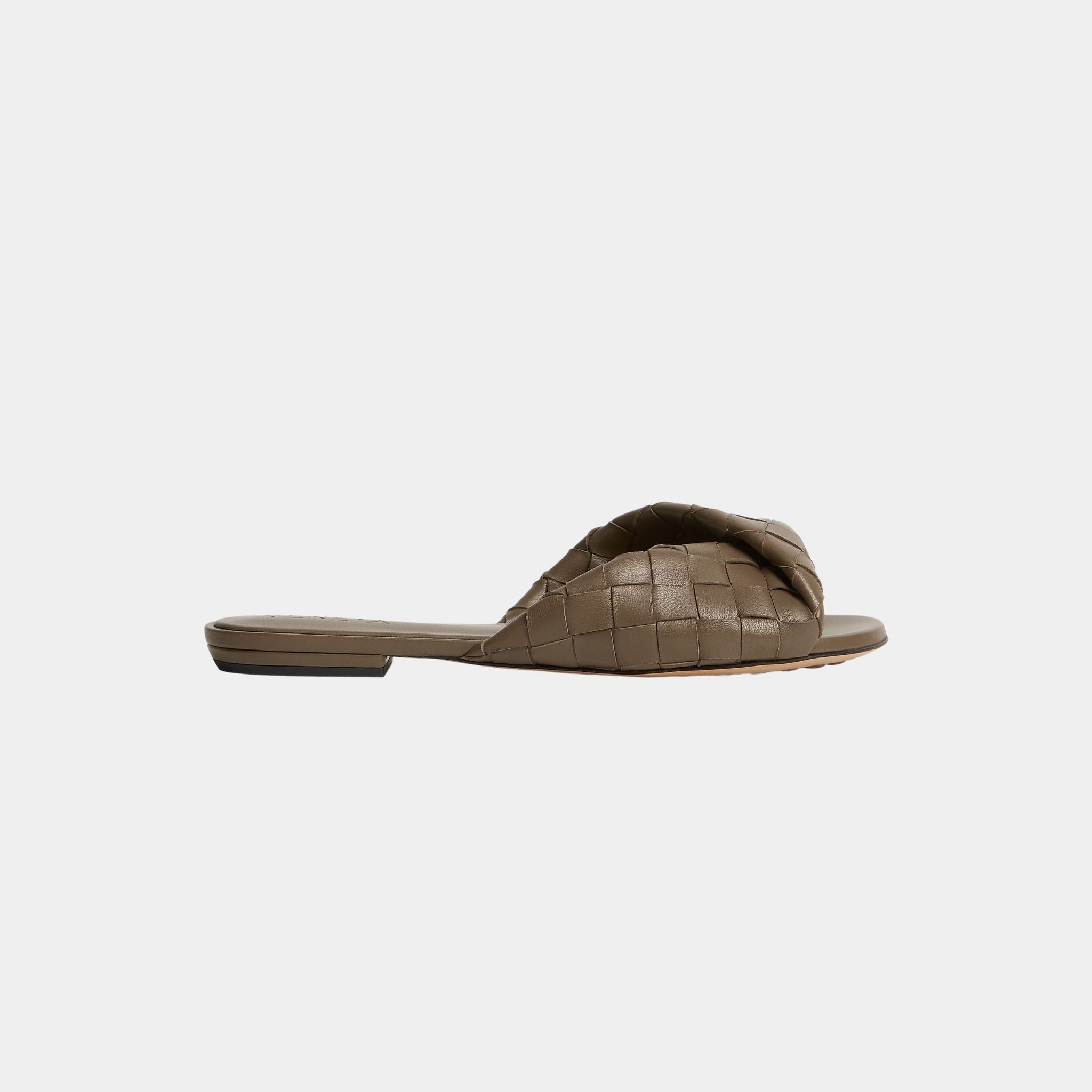 Bottega Veneta Blink Flat Mule Folded Detail in Intrecciato Leather, Pinecone, Side