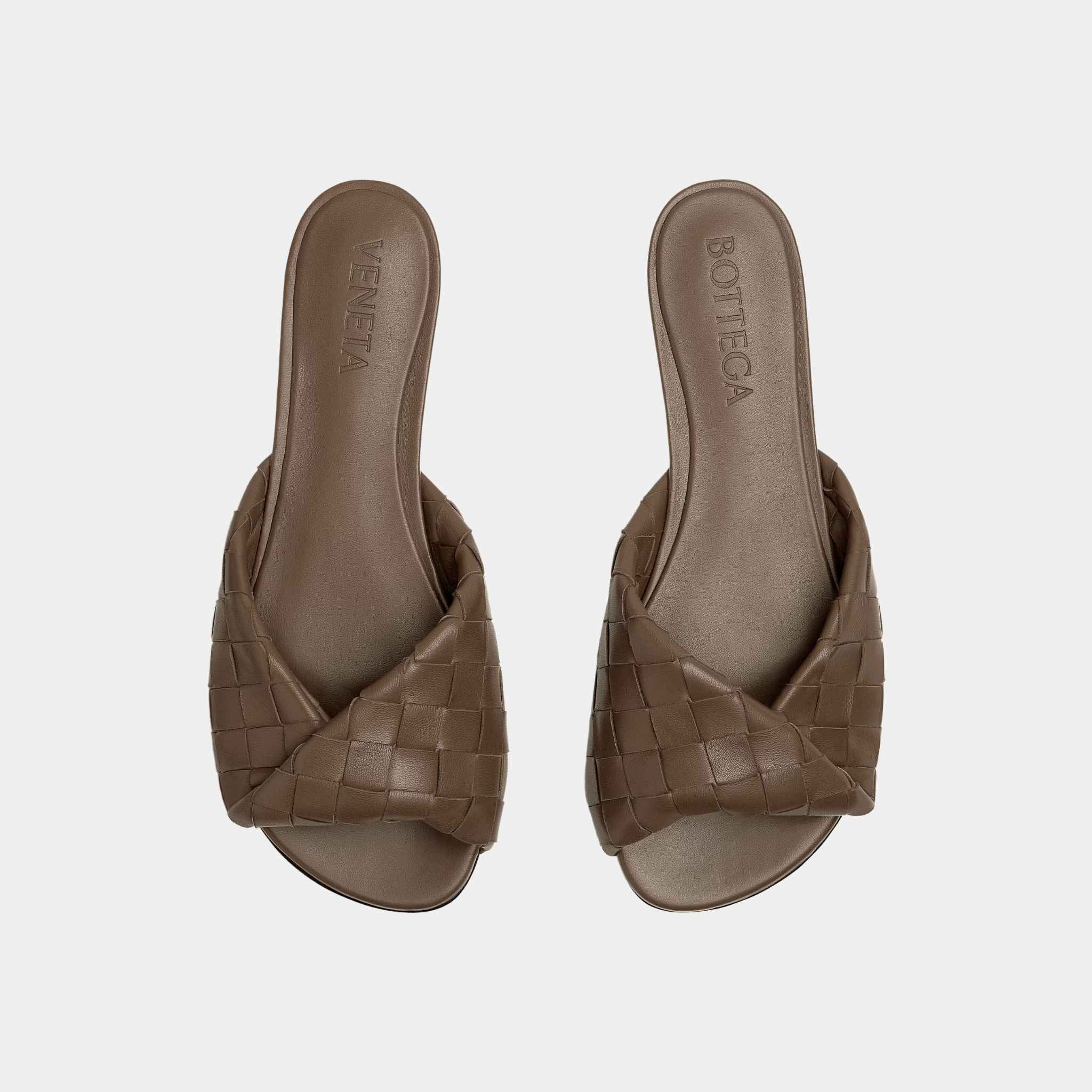 Bottega Veneta Blink Flat Mule Folded Detail in Intrecciato Leather, Pinecone, Top