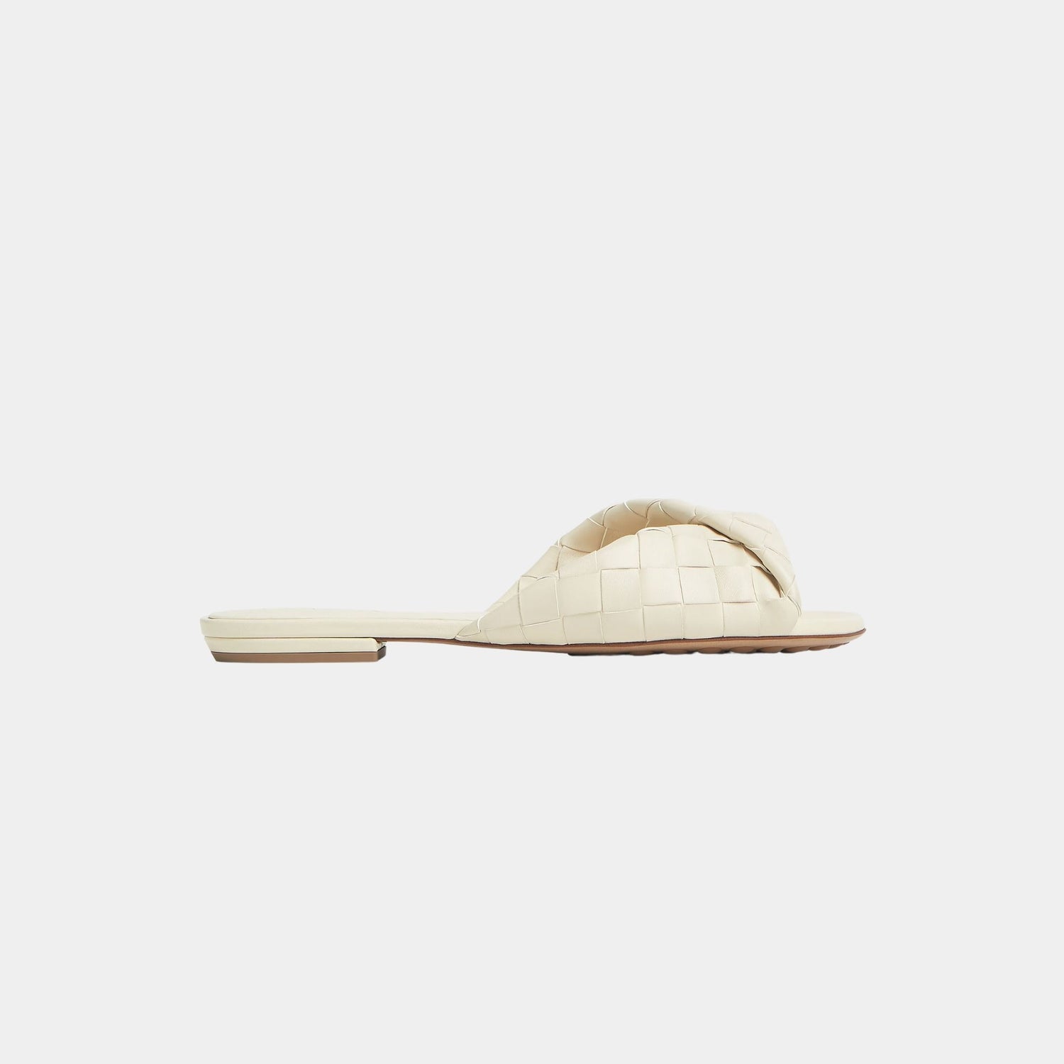 Bottega Veneta Blink Flat Mule Folded Detail in Intrecciato Leather, Sea Salt, Side