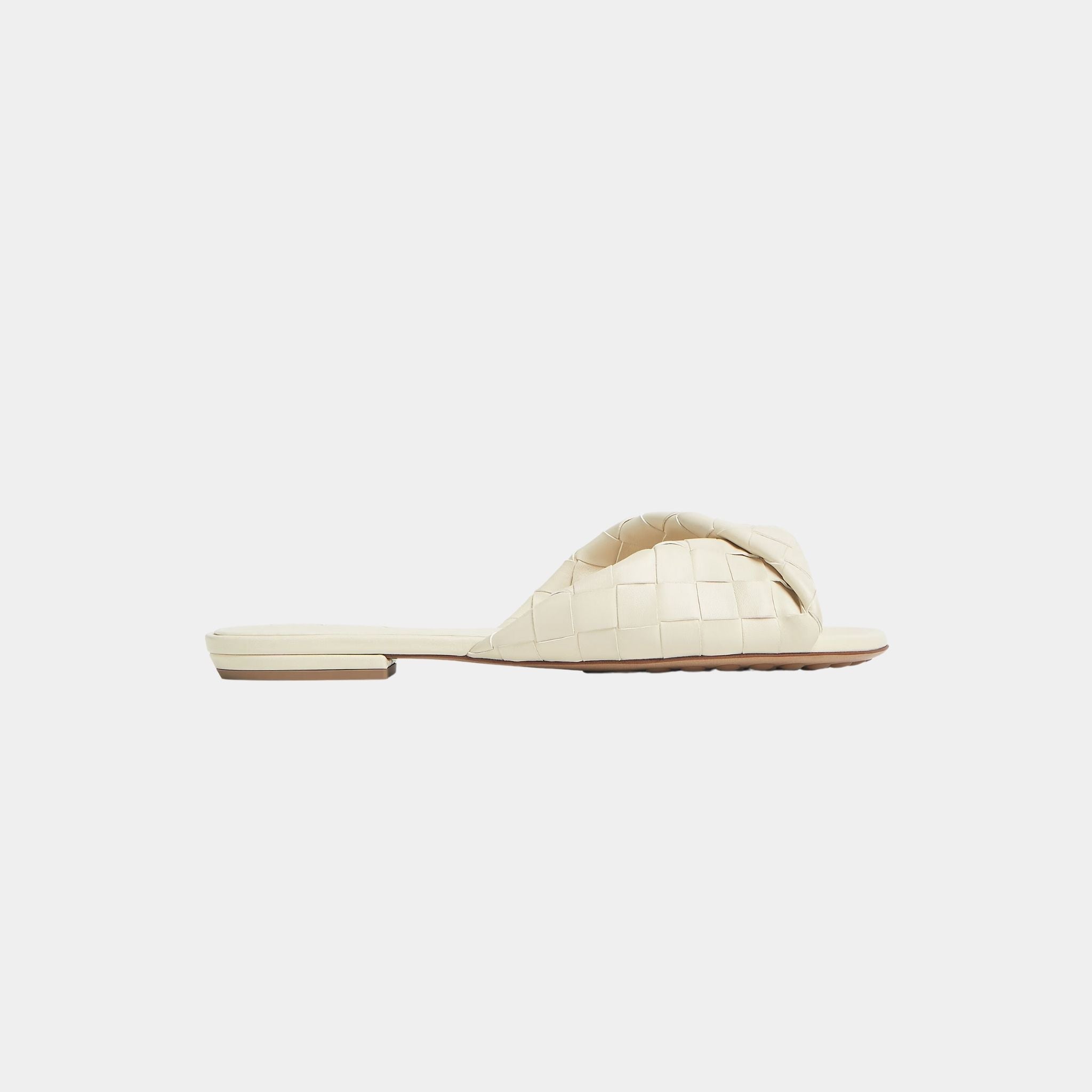 Bottega Veneta Blink Flat Mule Folded Detail in Intrecciato Leather, Sea Salt, Side