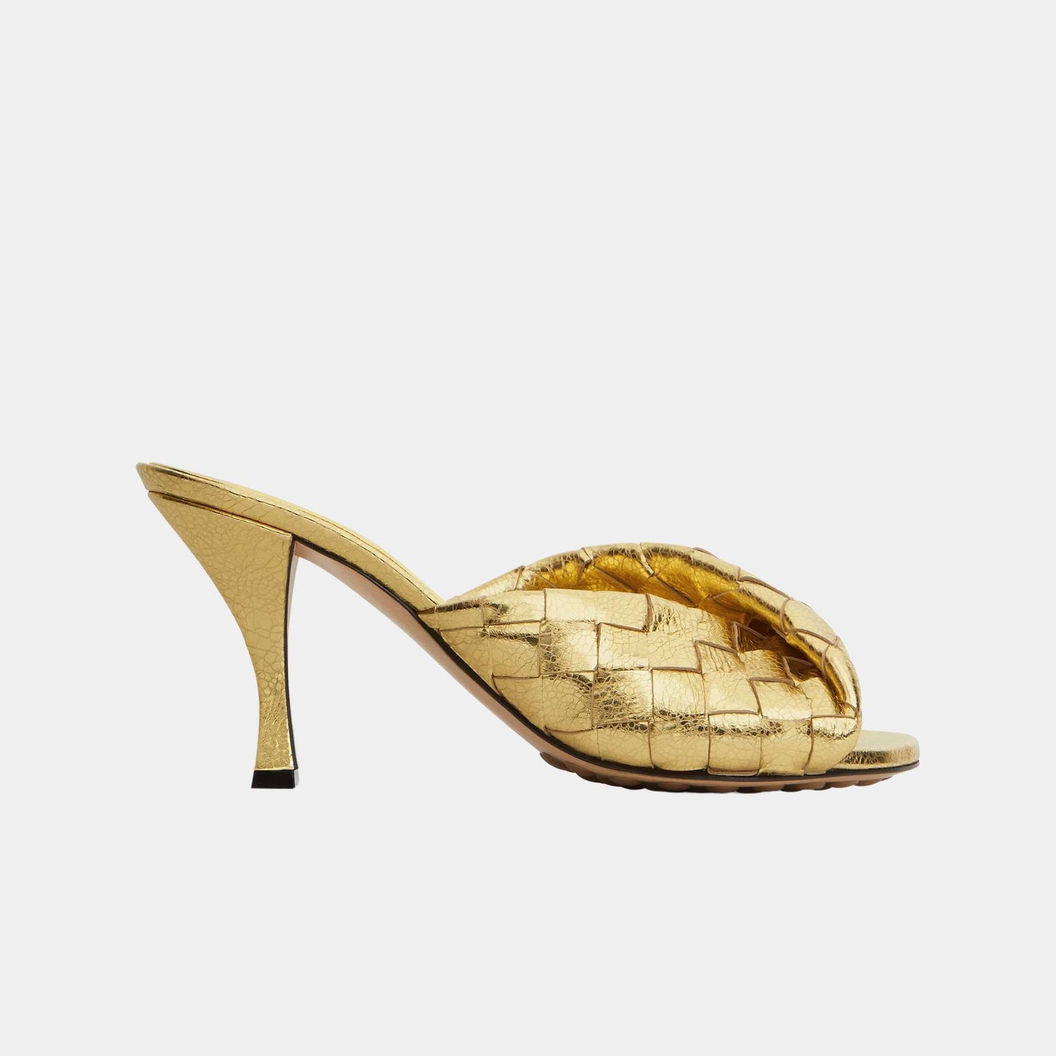 Bottega Veneta Blink High Heel Mule Lambskin, Gold, Side