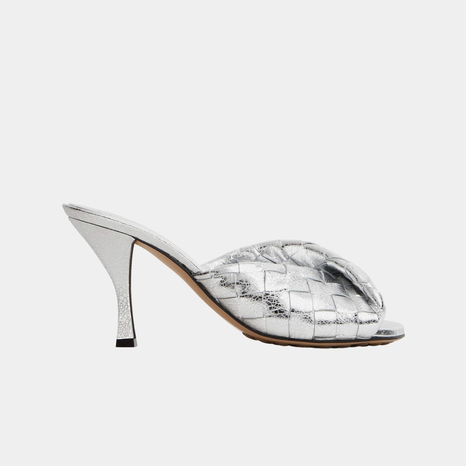 Bottega Veneta Blink High Heel Mule Lambskin, Silver, Side