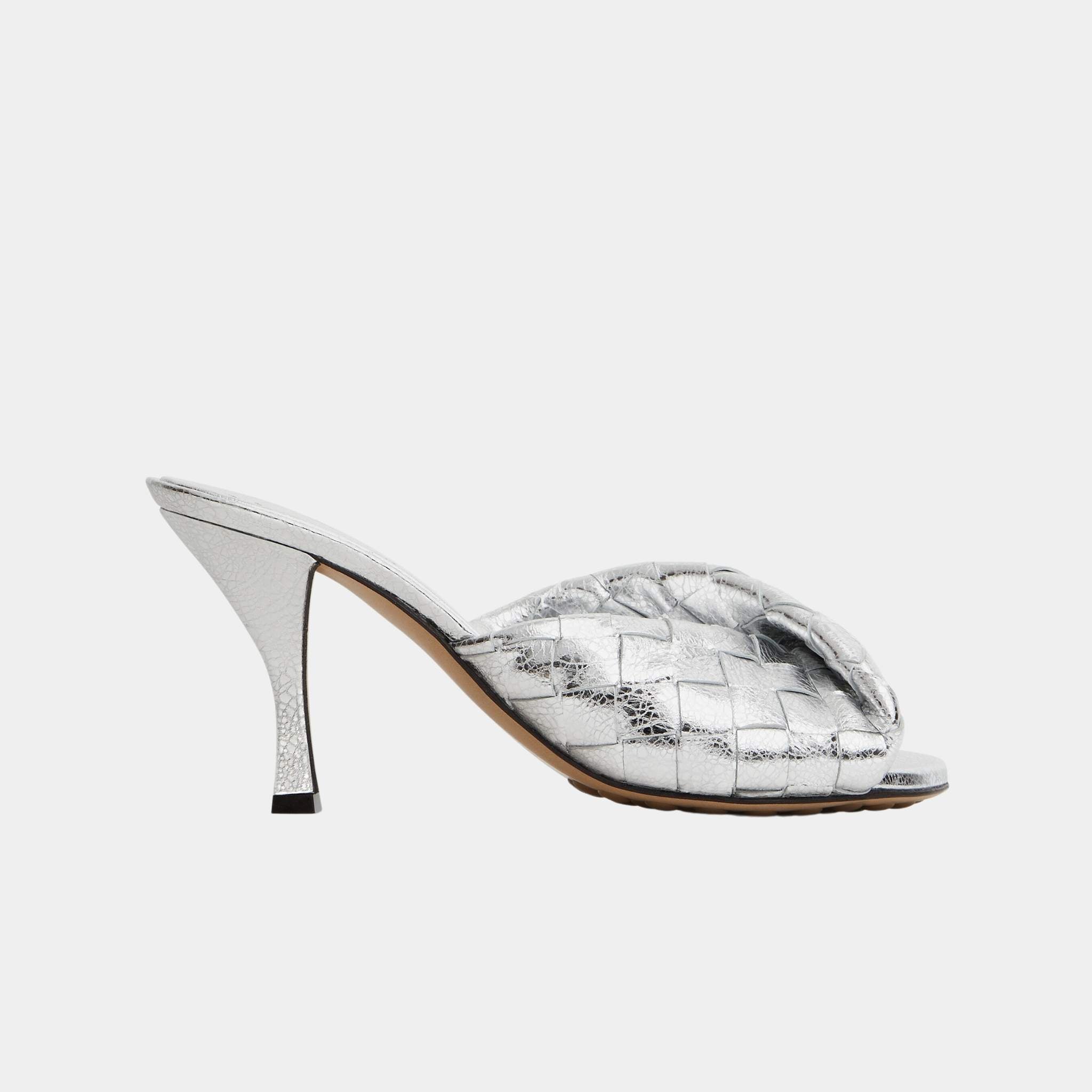 Bottega Veneta Blink High Heel Mule Lambskin, Silver, Side
