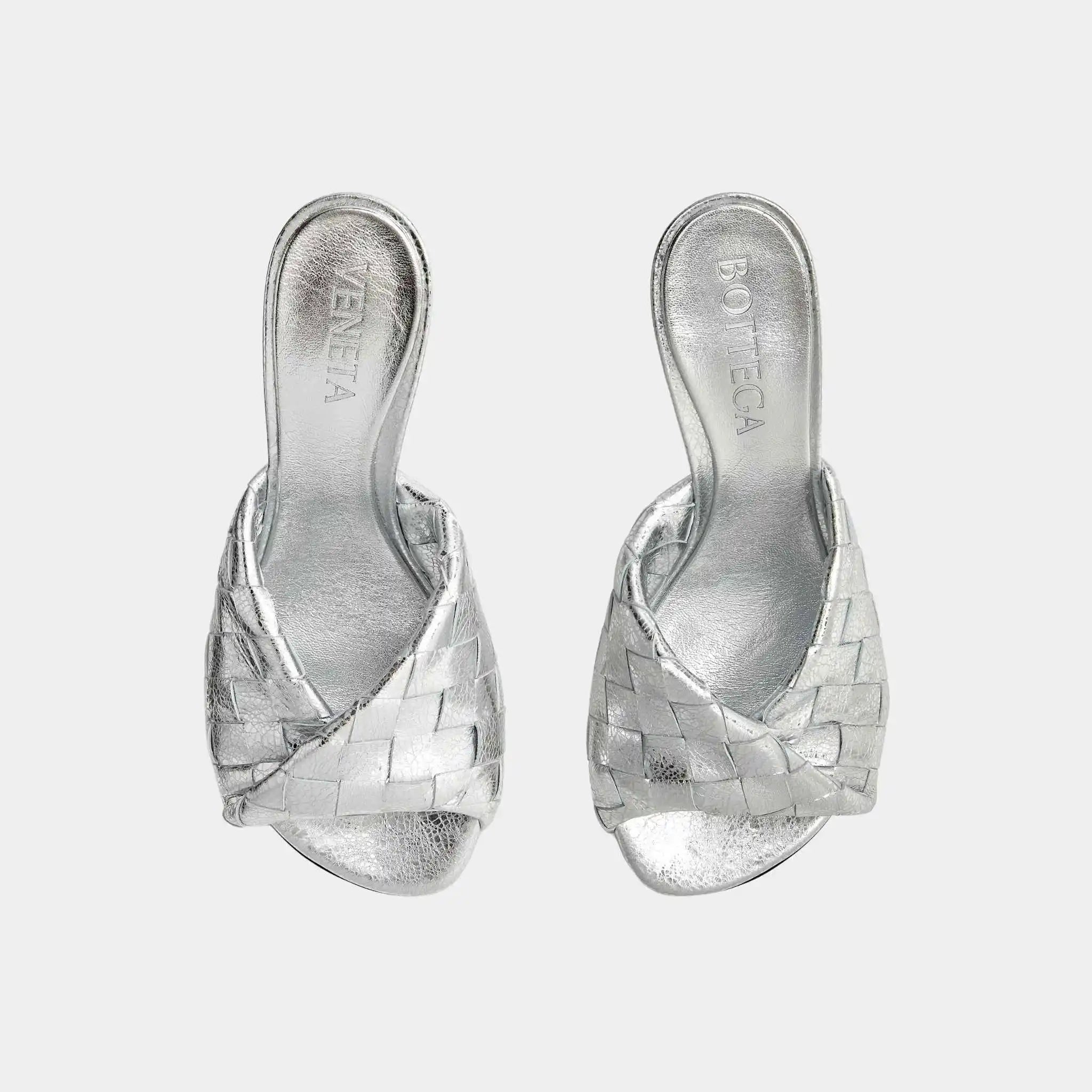 Bottega Veneta Blink High Heel Mule Lambskin, Silver, Top