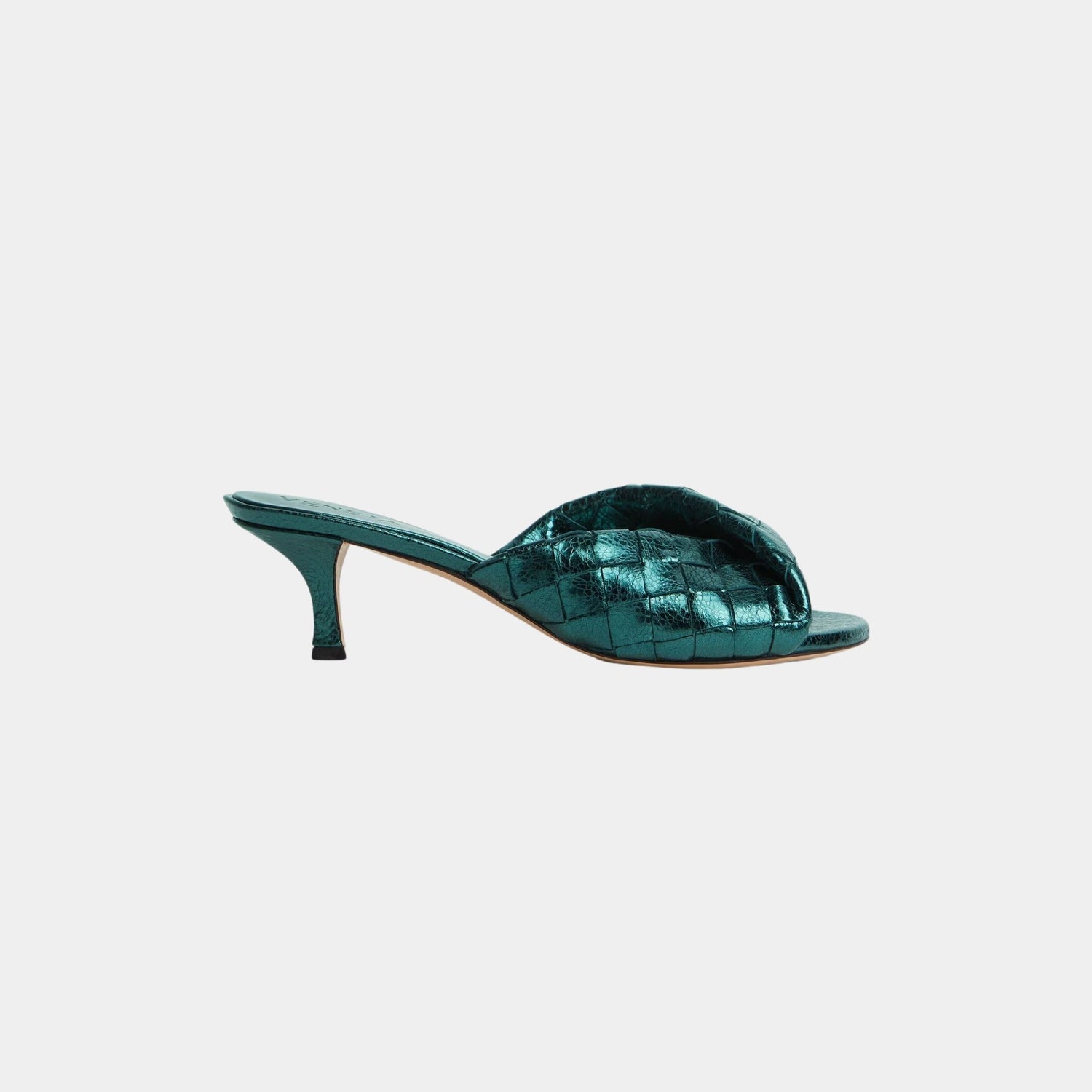 Bottega Veneta Blink Kitten Heel Mule Intrecciato Laminated Leather, Viridian Green, Side