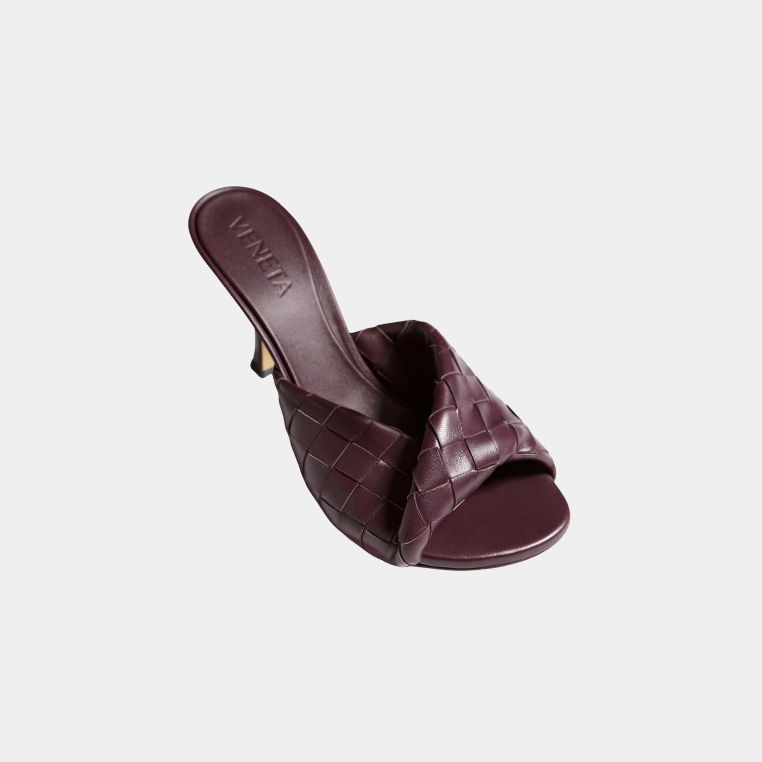 Bottega Veneta Blink Mule High Heel Folded Detail Intrecciato Leather, Deep Mahogany, Top
