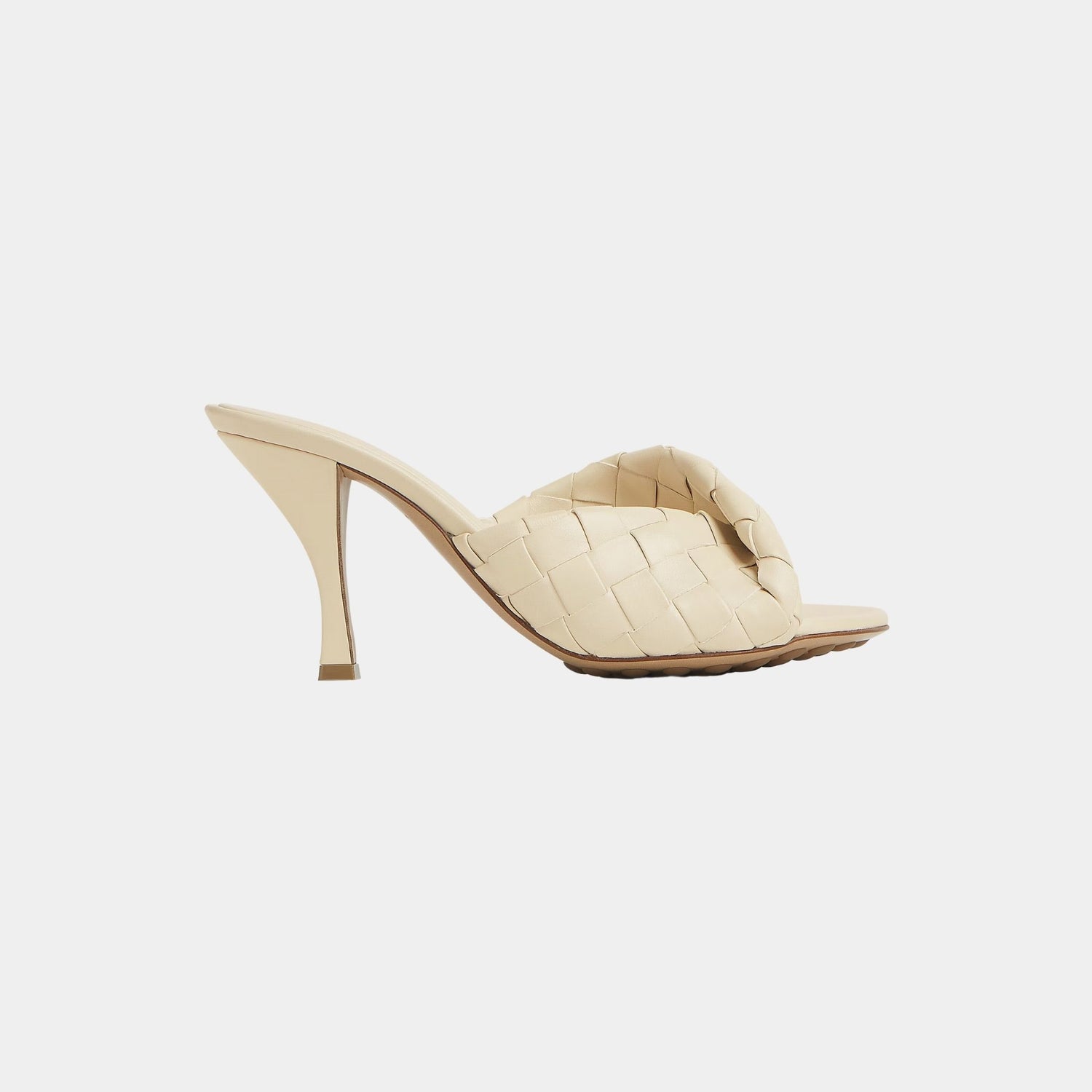 Bottega Veneta Blink Mule High Heel Folded Detail Intrecciato Leather, Sea Salt, Side