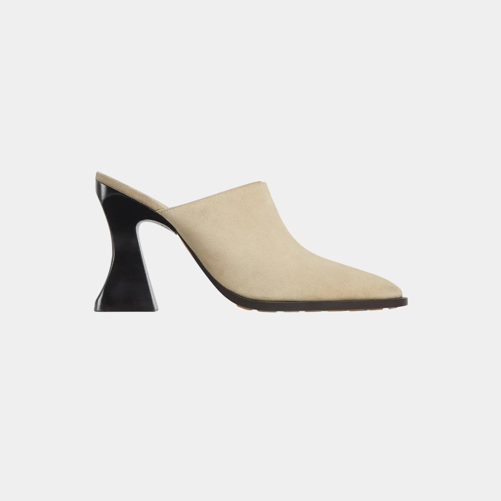 Bottega Veneta Cha-Cha Suede Mule Pump with Sculptural Heel, Light Butterscotch, Side