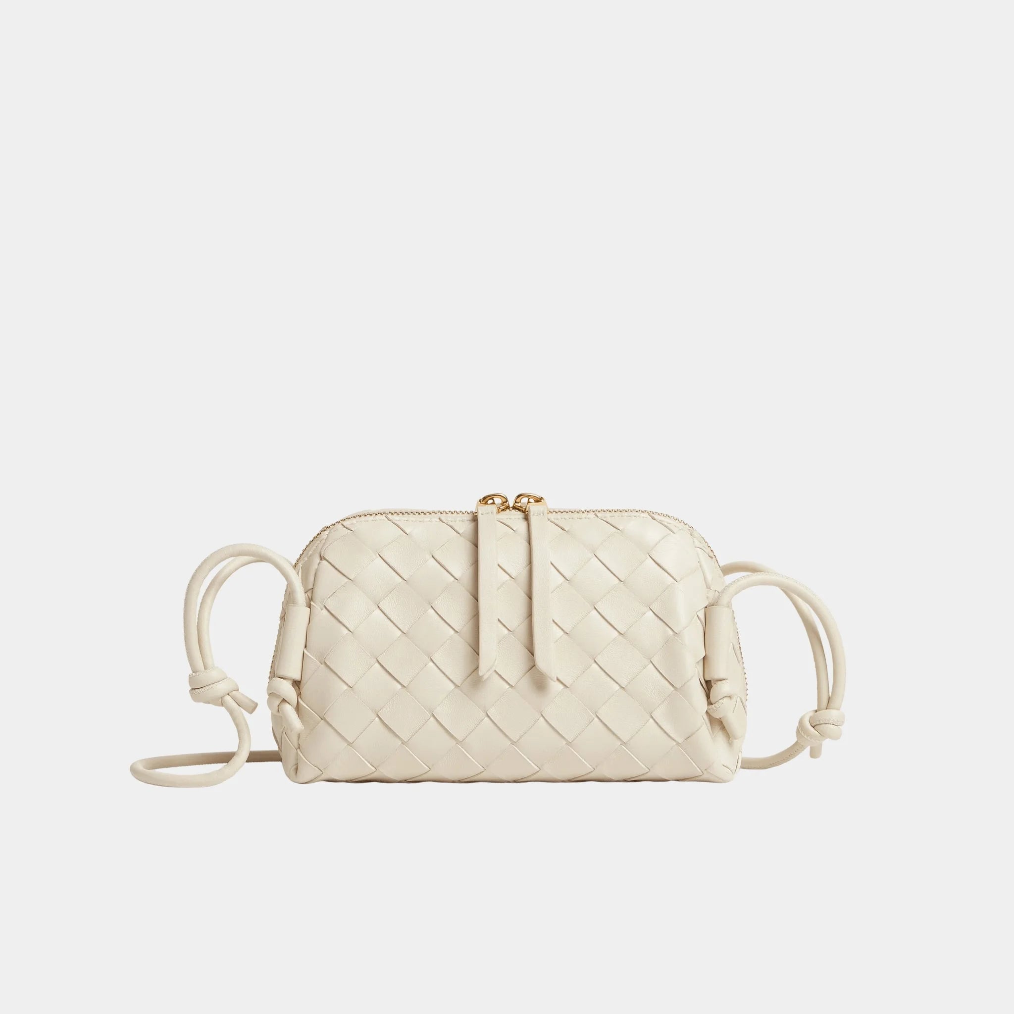 Bottega Veneta Concert Intrecciato Nappa Leather Pouch, Sea Salt, Front