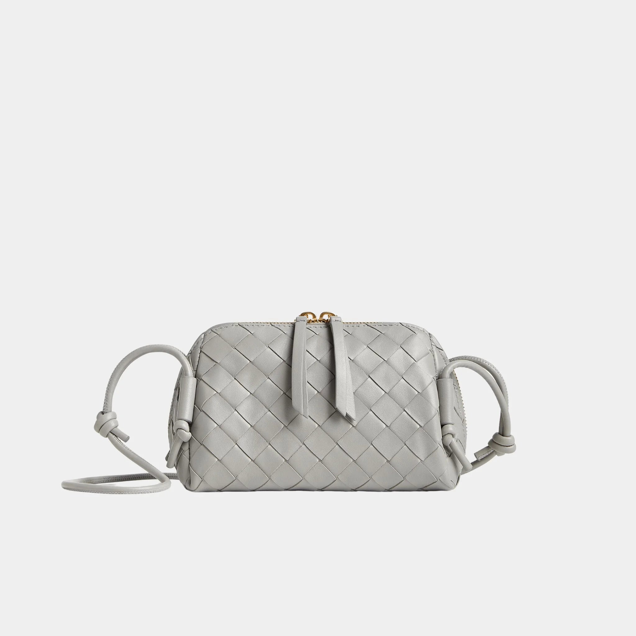 Bottega Veneta Concert Intrecciato Nappa Leather Pouch, Sterling, Front