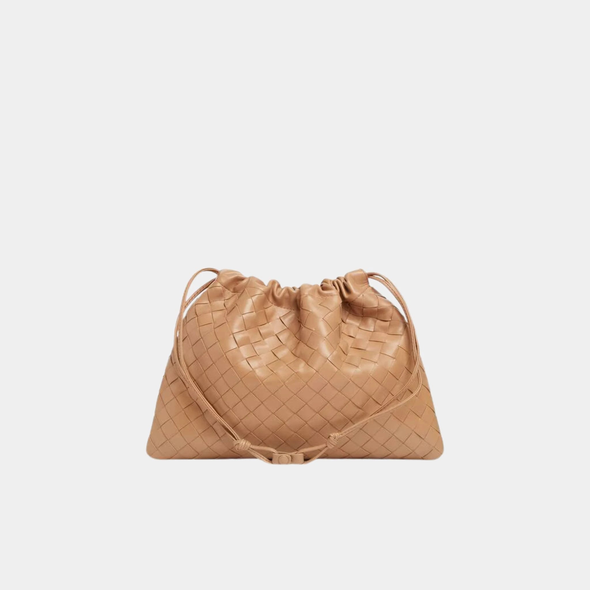 Bottega Veneta Dustbag Intrecciato Calf Leather With Loop Attachment, Pale Brown, Back