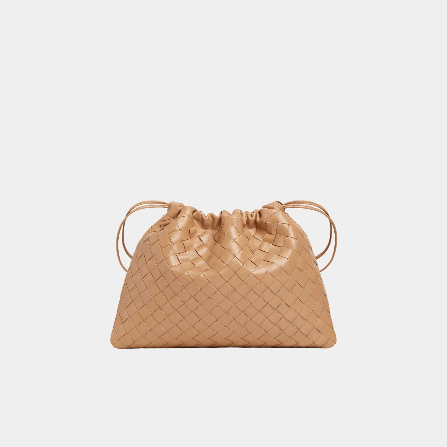 Bottega Veneta Dustbag Intrecciato Calf Leather With Loop Attachment, Pale Brown, Front
