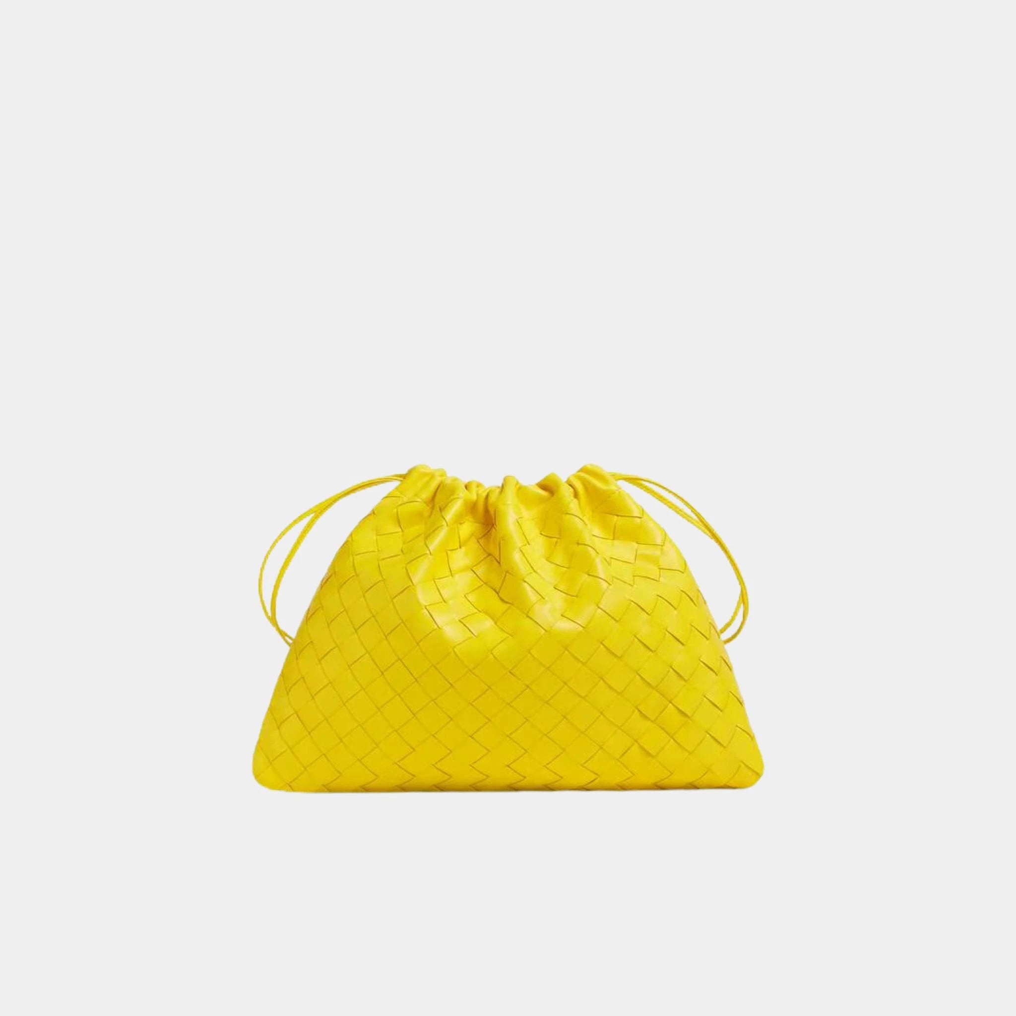 Bottega Veneta Dustbag Intrecciato Calf Leather With Loop Attachment, Sulfur, Front