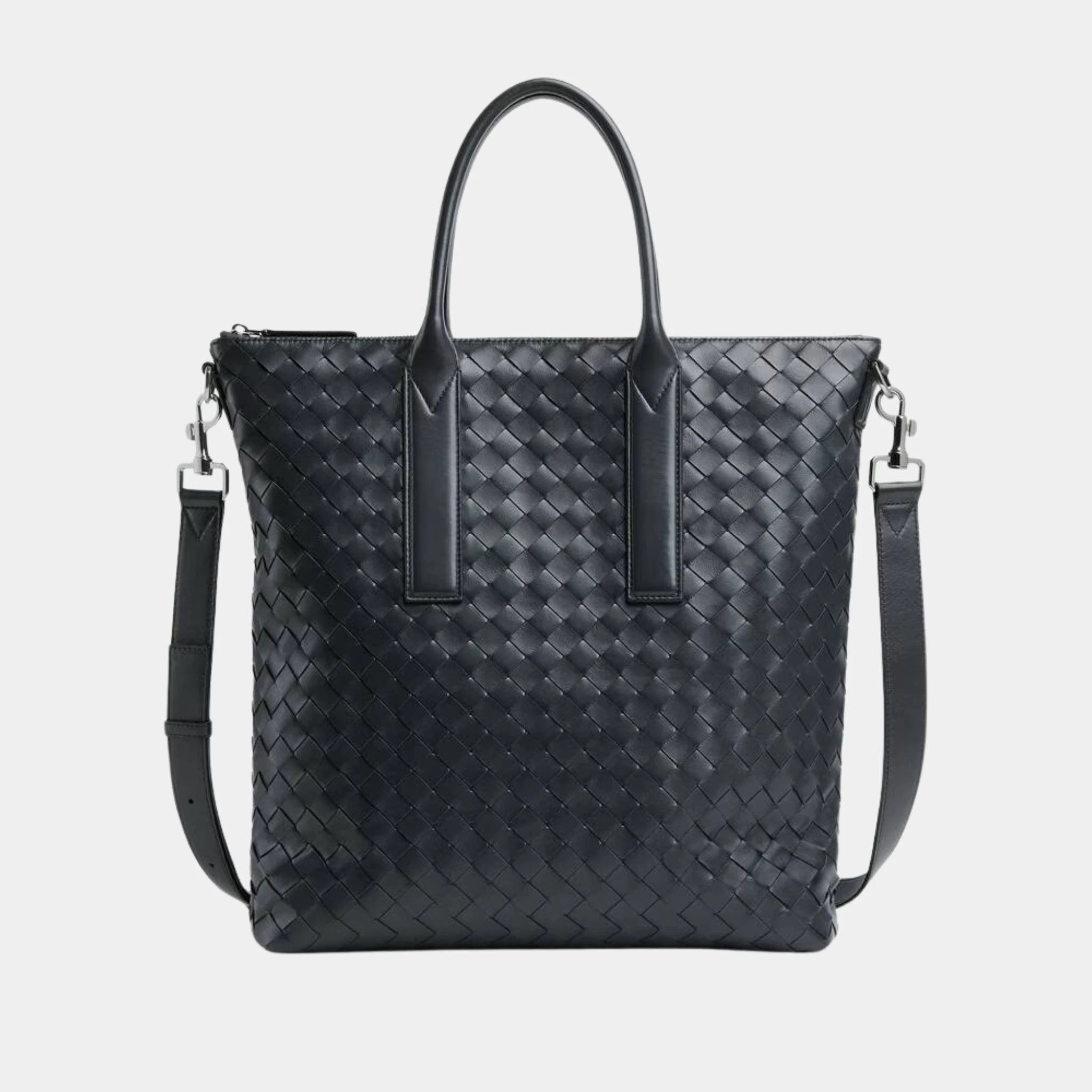 Bottega Veneta Intrecciato Zipped North South Tote Bag, Ardoise, Front