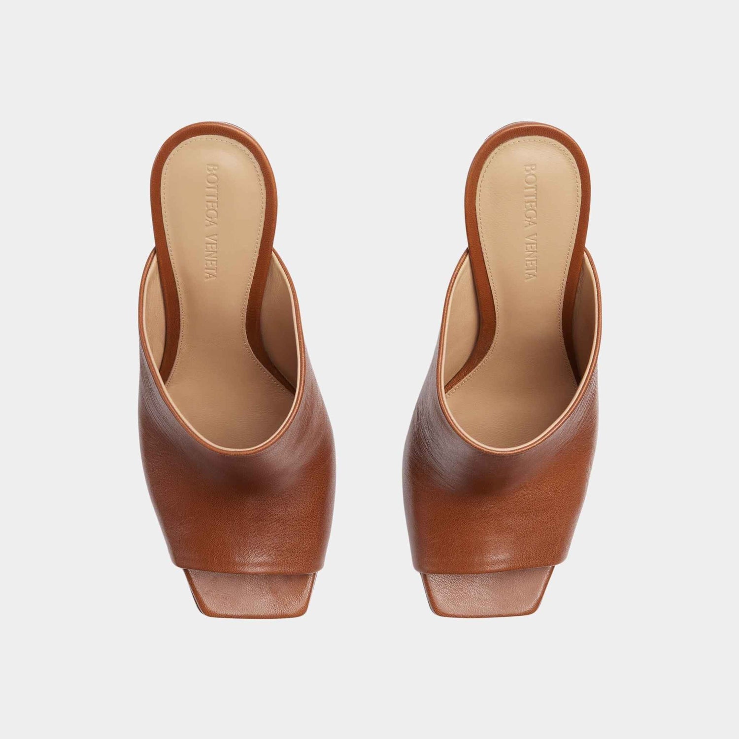 Bottega Veneta Knot High-Heel Mule Lambskin Gold Metal Knot Heel, Brown Sugar, Top