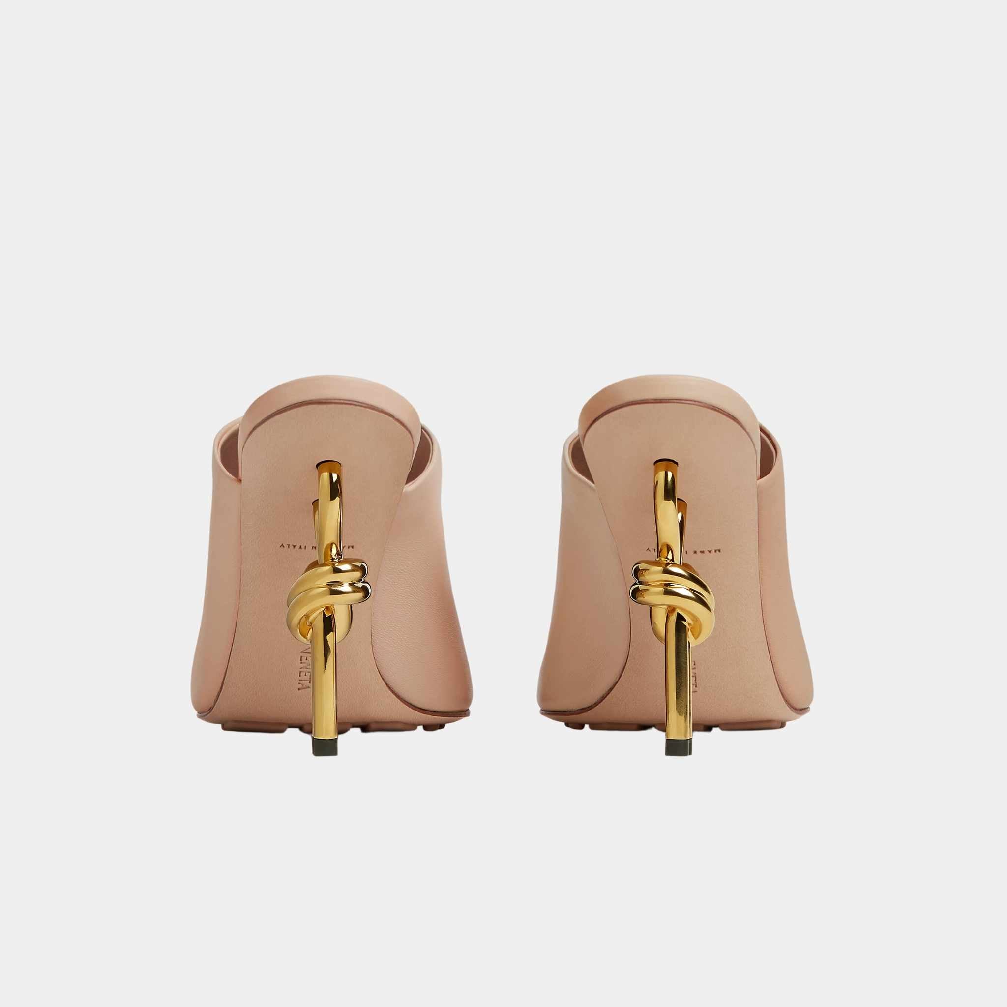 Bottega Veneta Knot High-Heel Mule Lambskin Gold Metal Knot Heel, Cipria, Back