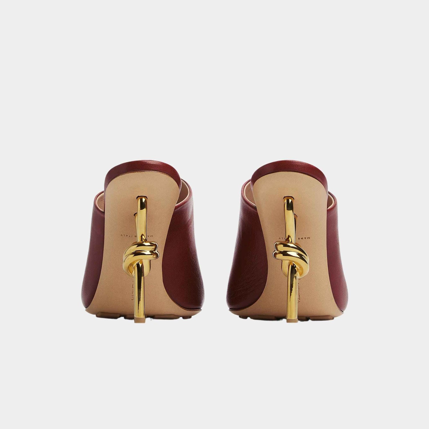 Bottega Veneta Knot High-Heel Mule Lambskin Gold Metal Knot Heel, Merlot, Back